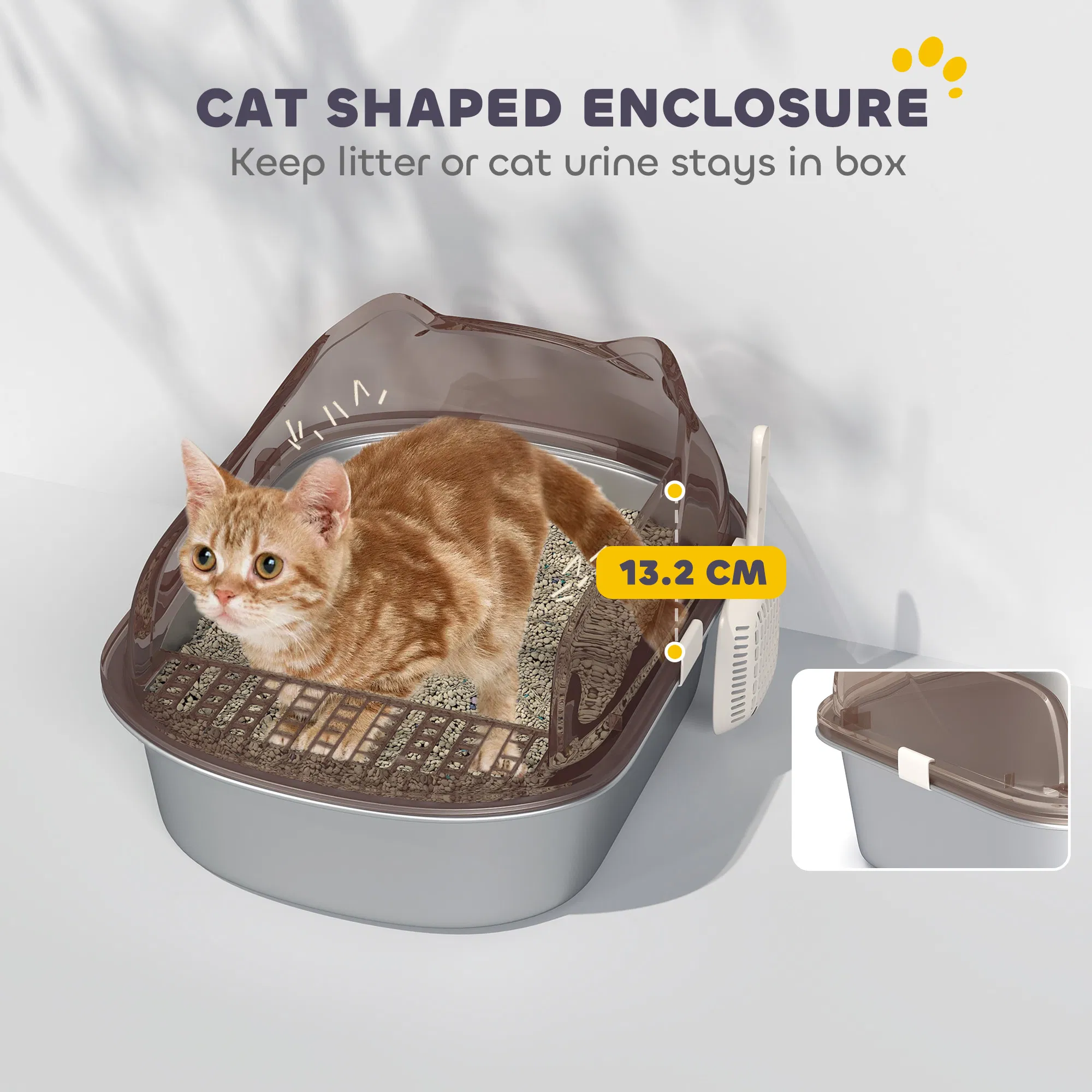 Stainless Steel Cat Litter Box with High Sided Enclosure, Steps & Scoop, Non-Sticky & Anti-Urine Leakage, Easy Cleaning — image 4