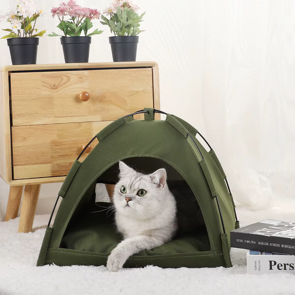 Pet Tent Bed Cats House Supplies Products Accessories Warm Cushions Furniture Sofa Basket Beds Winter Clamshell Kitten Tents Cat — image 2