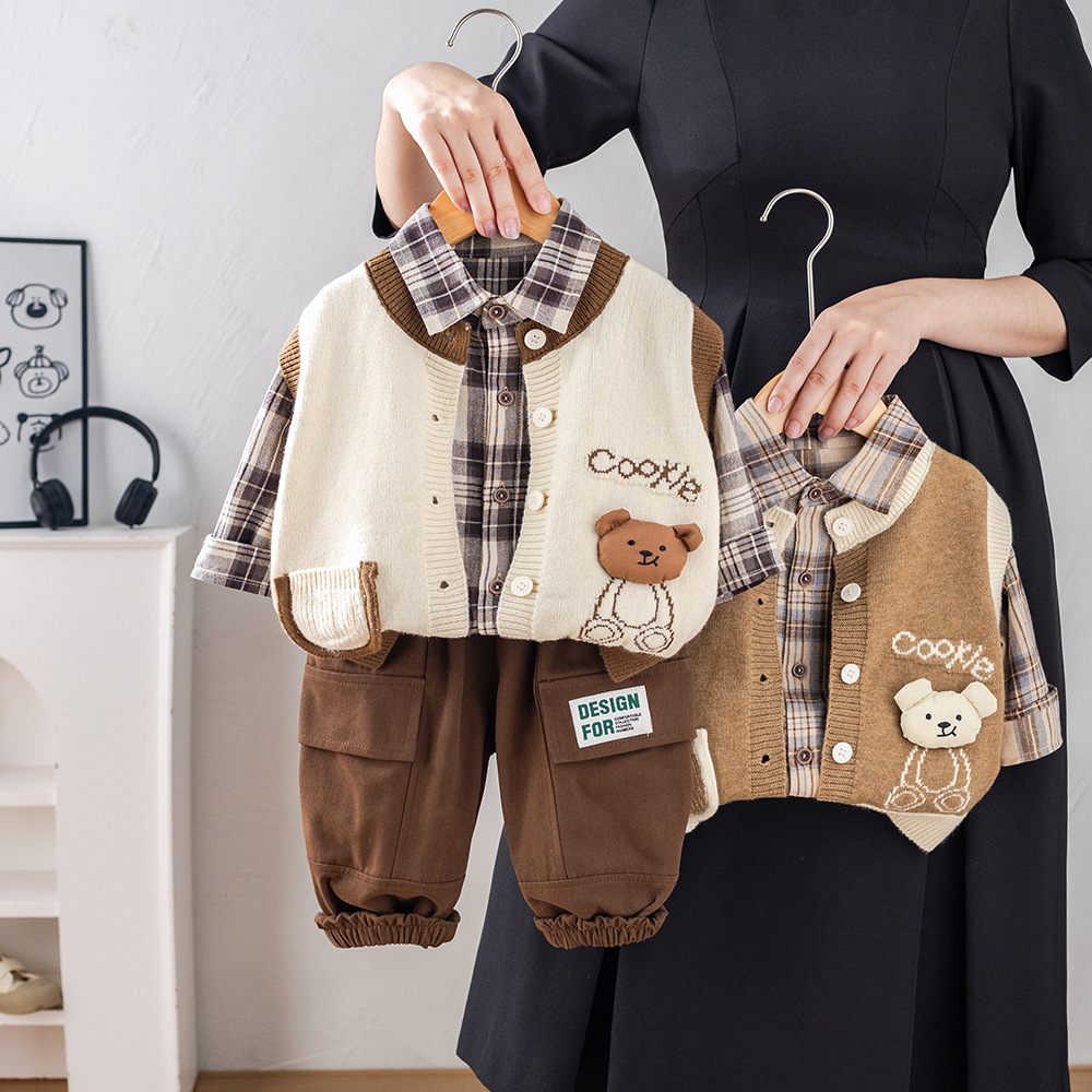 Toddler Boys 3-Piece Set Bear Letter Print Sweater Vest Spring Autumn Outfit 0-4 Years — image 3