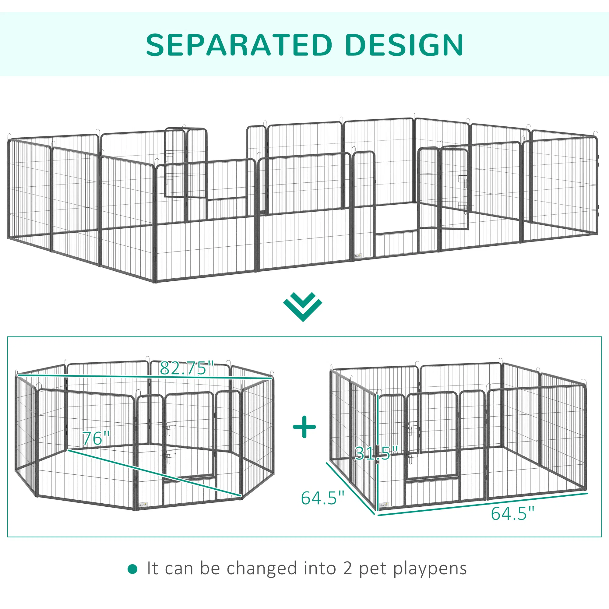 Heavy Duty Pet Playpen, 16 Panels Steel Dog Fence Puppy Exercise Pen with 2 Doors Locking Latch, 31.5" Height — image 6