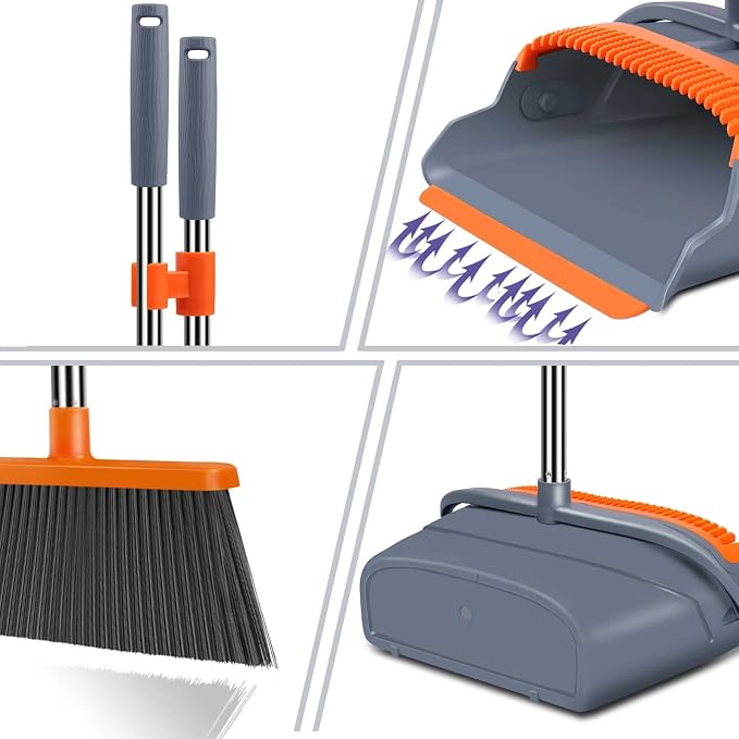 Self-Cleaning Broom And Dustpan Set With Teeth, Stand Up Sweeper For Indoor And Outdoor Floors, Pet Hair And Home Cleaning — image 2