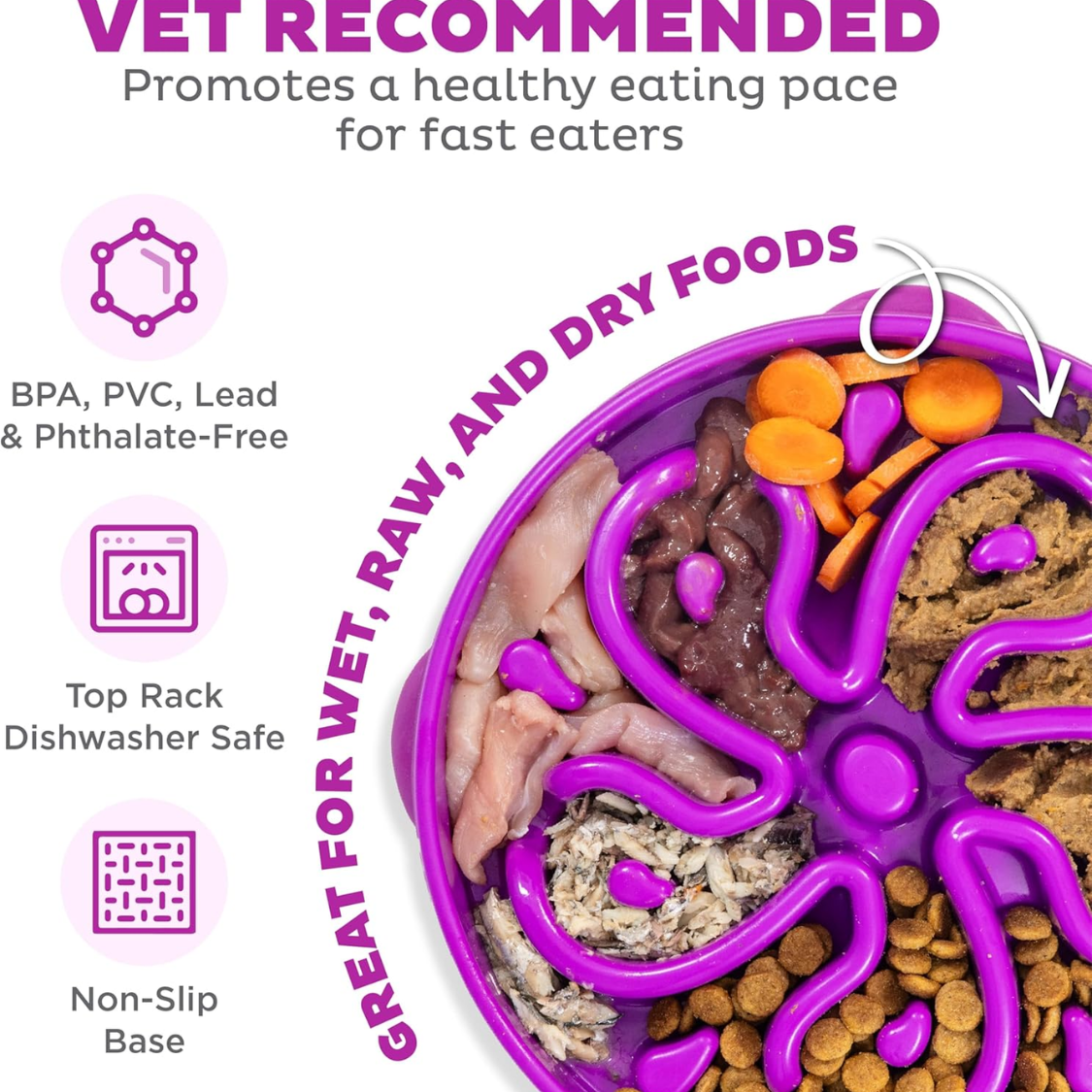 Hound Feeder Slo Bowl Large 4 Cup Capacity, Slow Feeding, Medium To Large Dogs, Non Slip, Purple, Flower Pattern — image 5