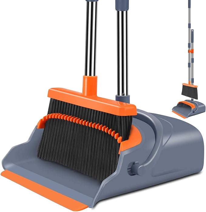 Self-Cleaning Broom And Dustpan Set With Teeth, Stand Up Sweeper For Indoor And Outdoor Floors, Pet Hair And Home Cleaning — image 1