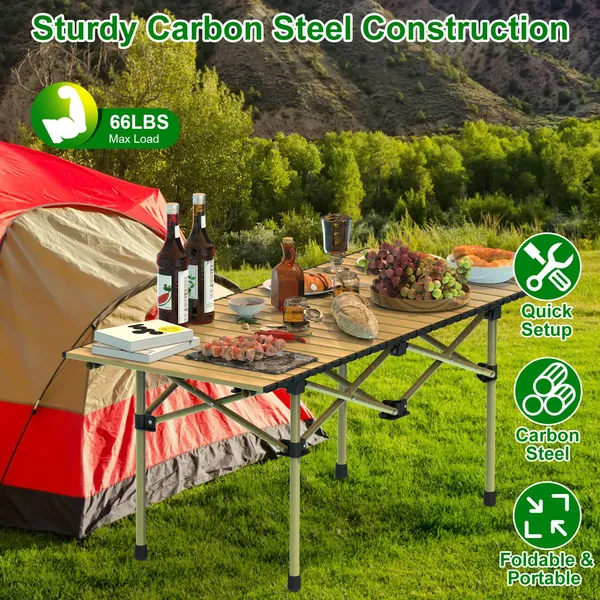 Mesa de Camping Plegable Portátil Ligera Acero de Carbono para Aperitivos, BBQ y Trabajo al Aire Libre con Bolsa de Transporte Resistente para Jardín, Playa, Camping y Pesca — imagen 5