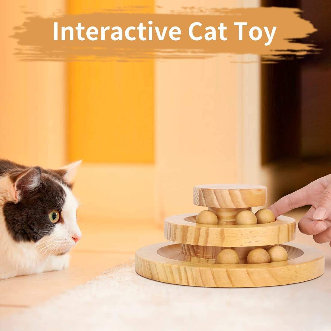Solid Wood Cat Toy Wooden Turntable Rolling Ball Double Layer Tease Cat Bite Resistant Toy — image 4