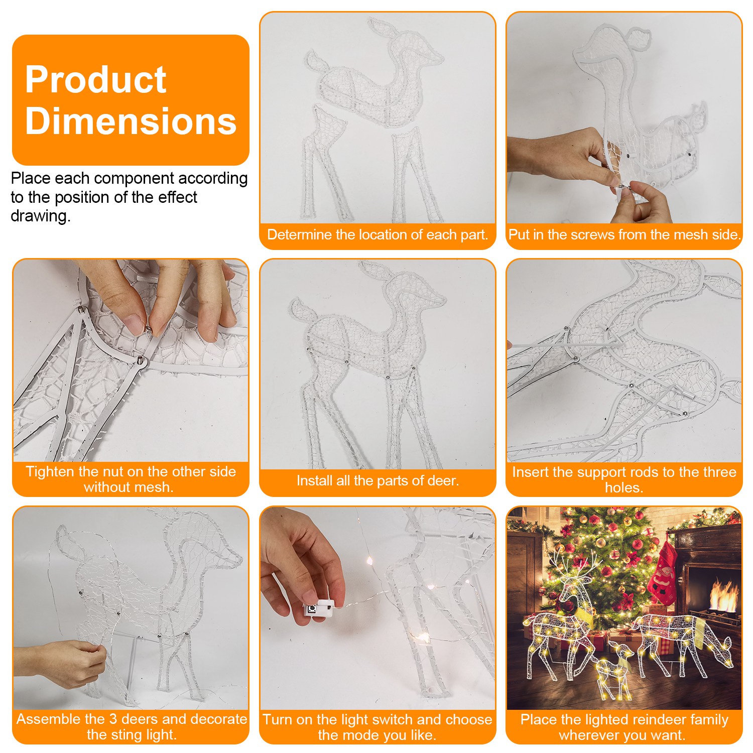 3 Sets de Familia de Renos Navideños Iluminados 2D, Luz Amarilla Cálida con 3 Modos de Iluminación, Macho, Hembra y Cría, Decoración Navideña para Interior y Exterior — imagen 6