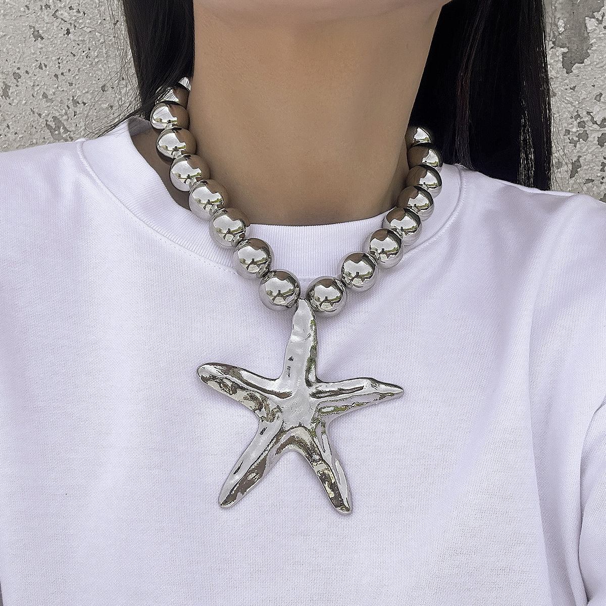 Collar de Pendiente Mermaid Concha Marina Grande para Mujer - Cuello con Estrellas y Conchas Imitación — imagen 10