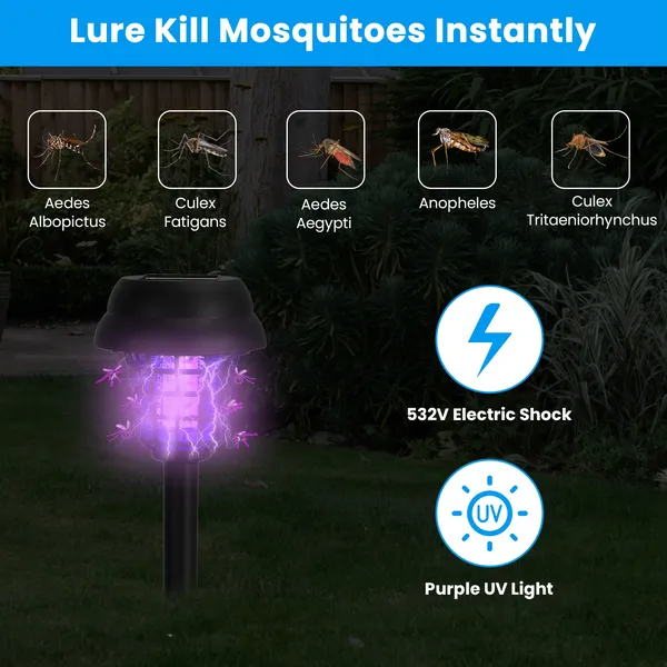 Paquete de 4 Antorchas Matamosquitos Solares para Exterior, Matainsectos Impermeable con Luz UV y Luz Blanca para Jardín, Huerto, Granja y Patio — imagen 4