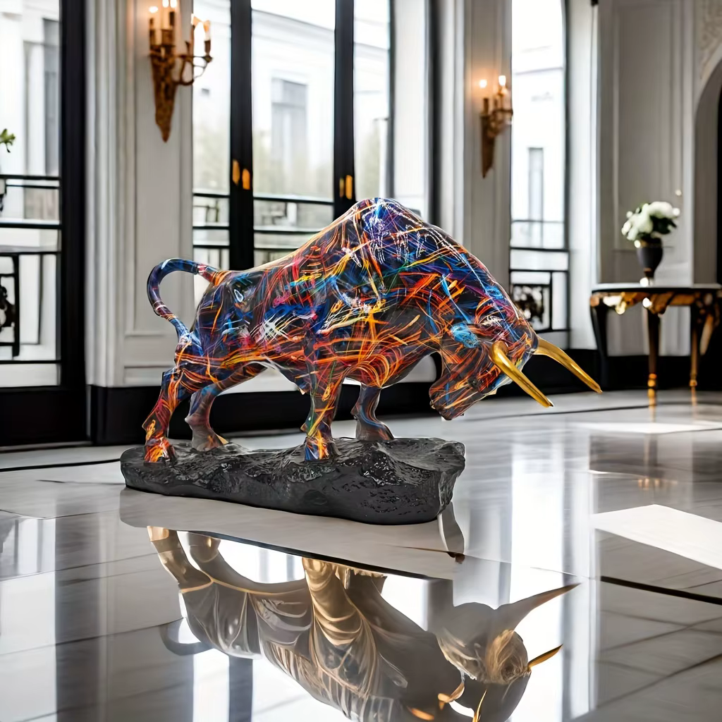 Estatua de Toro de Bronce Elegante | Arte de Resina Inspirado en Wall Street para Decoración de Hogar y Oficina, Símbolo de Valor, Riqueza y Autoridad — imagen 4