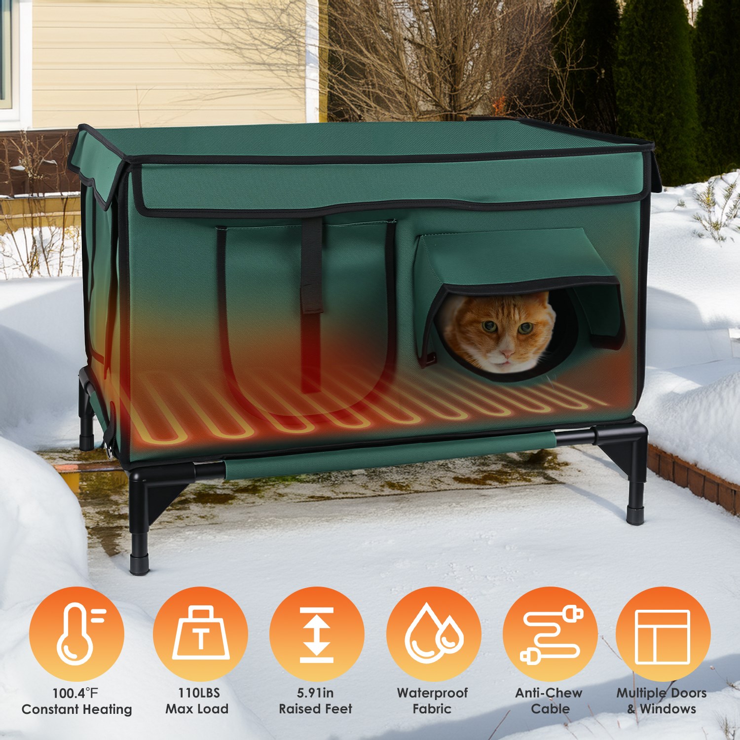 Casa Calor para Gatos Exterior Impermeable con Calefactor de Piso, Refugio Acogedor para Felinos Ferales, Invierno y Verano — imagen 3