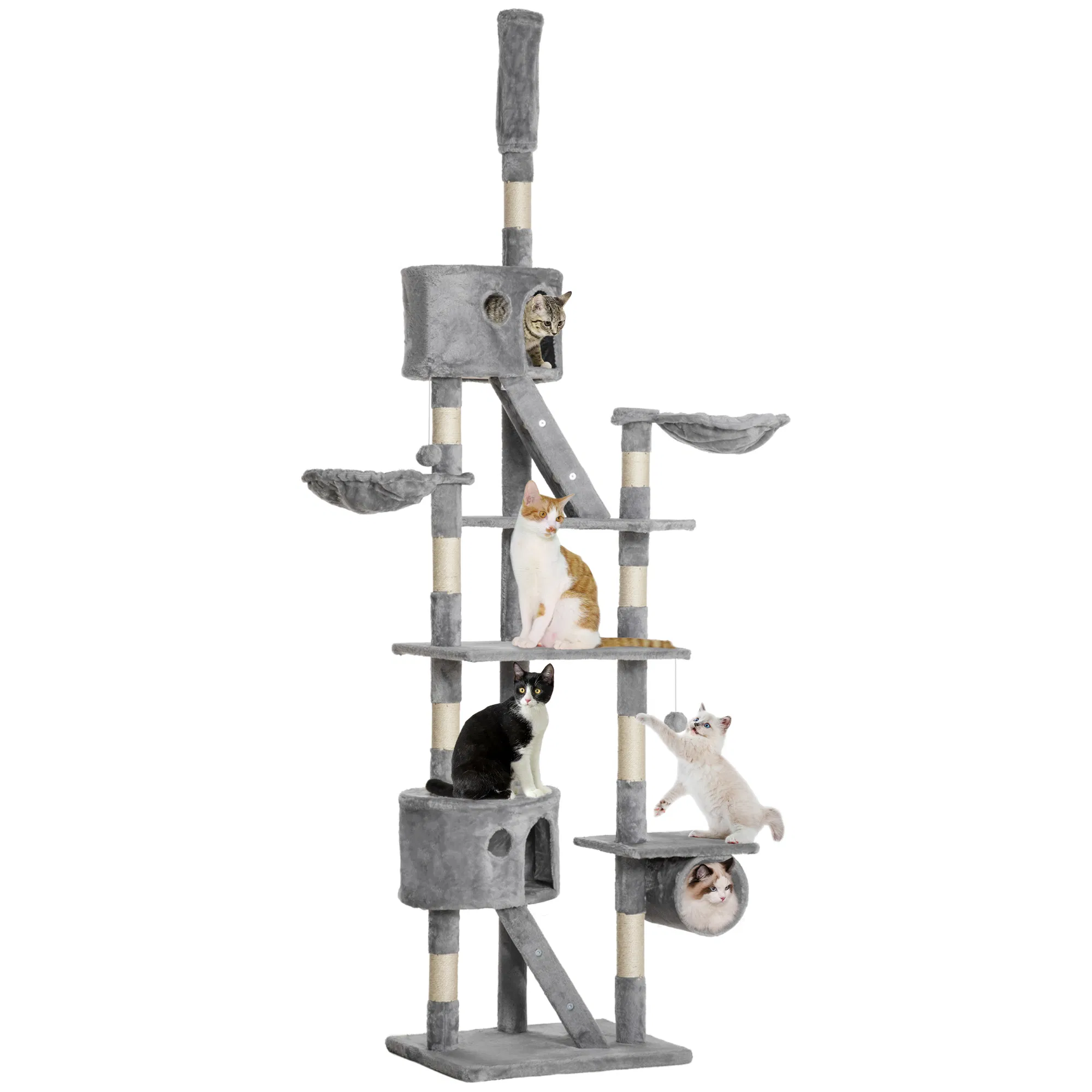 94"-102" Huge Cat Tree Ceiling High Cat Condo Scratching Post Activity Center Multi-Level Play House Light Grey — image 1