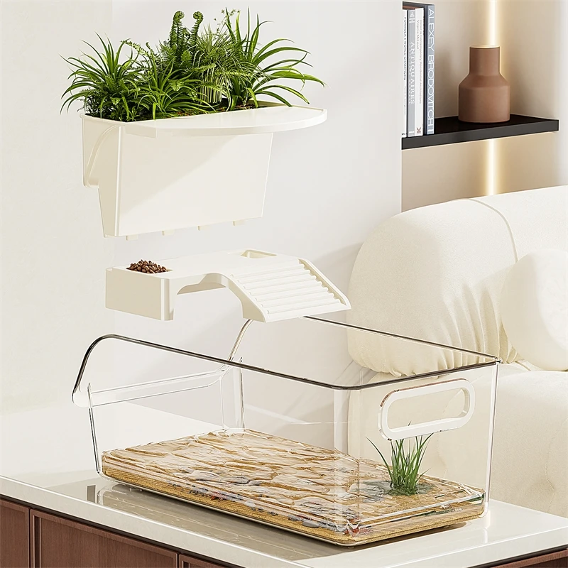 Tanque para Tortugas de Gran Capacidad para Acuario Hogareño con Plataforma de Hacinamiento y Caja de Almacenamiento para Salón o Mesa de Cocina Regalo Familiar para Niños
