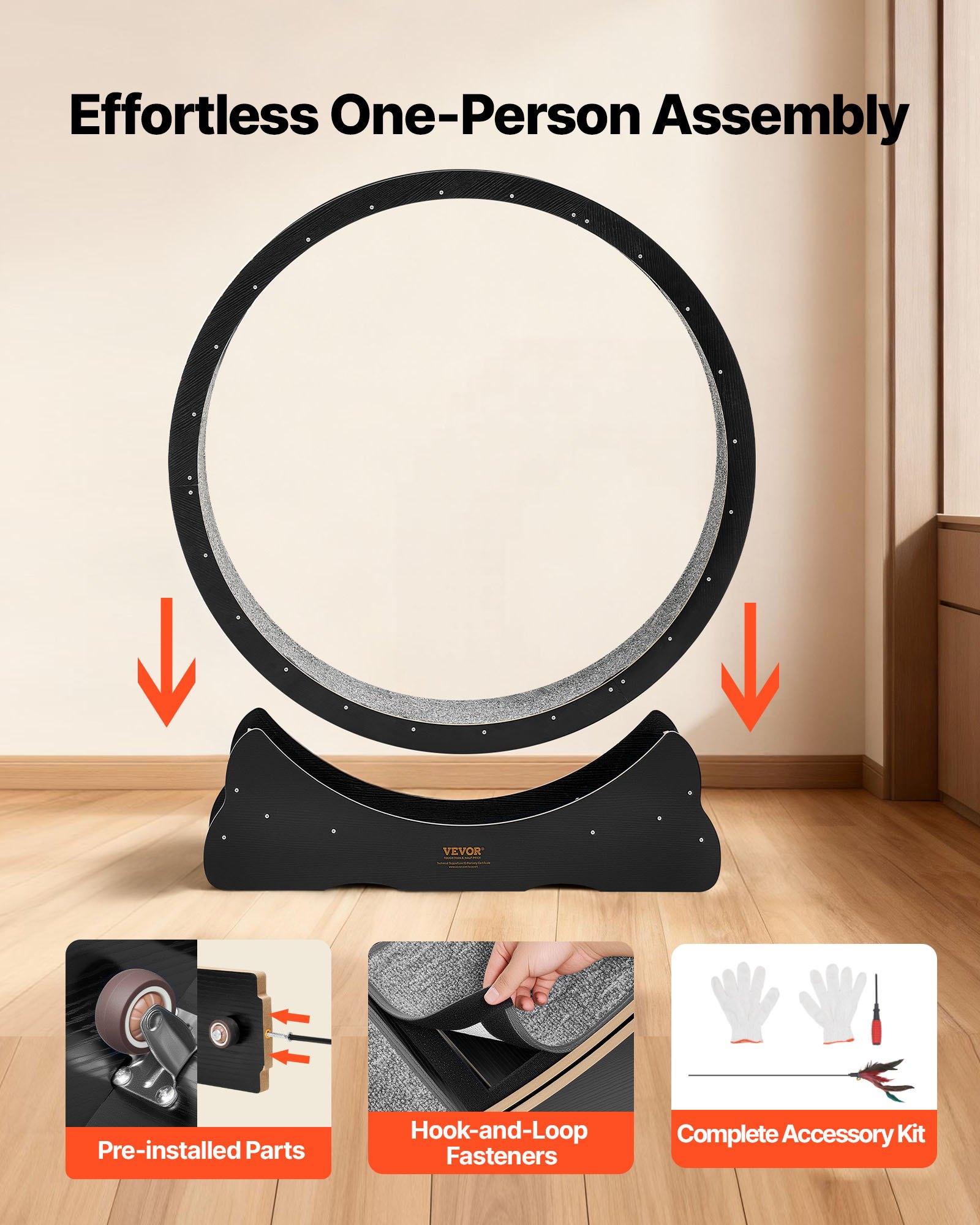Cat Exercise Wheel, 48 In Wooden Cat Running Wheel For Indoor Cats Up To 28 Lbs, Cats Treadmill With Carpeted Runway & Locking Mechanism, Quiet Kitten Sport Toys For Pets Fitness & Health, Black — image 3