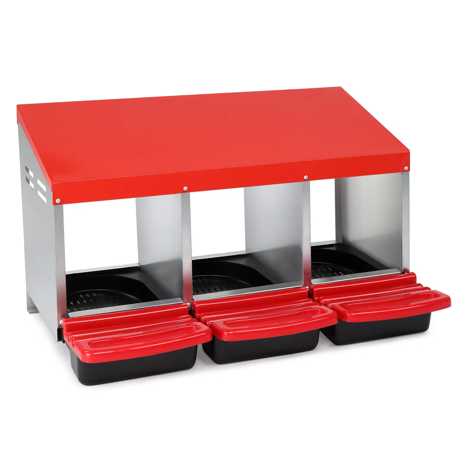 3 Compartment Roll Out Chicken Nesting Box with Plastic Basket, Egg Nest Box Chicken Laying Box Hens Chicken Coop Box, Red — imagen 2