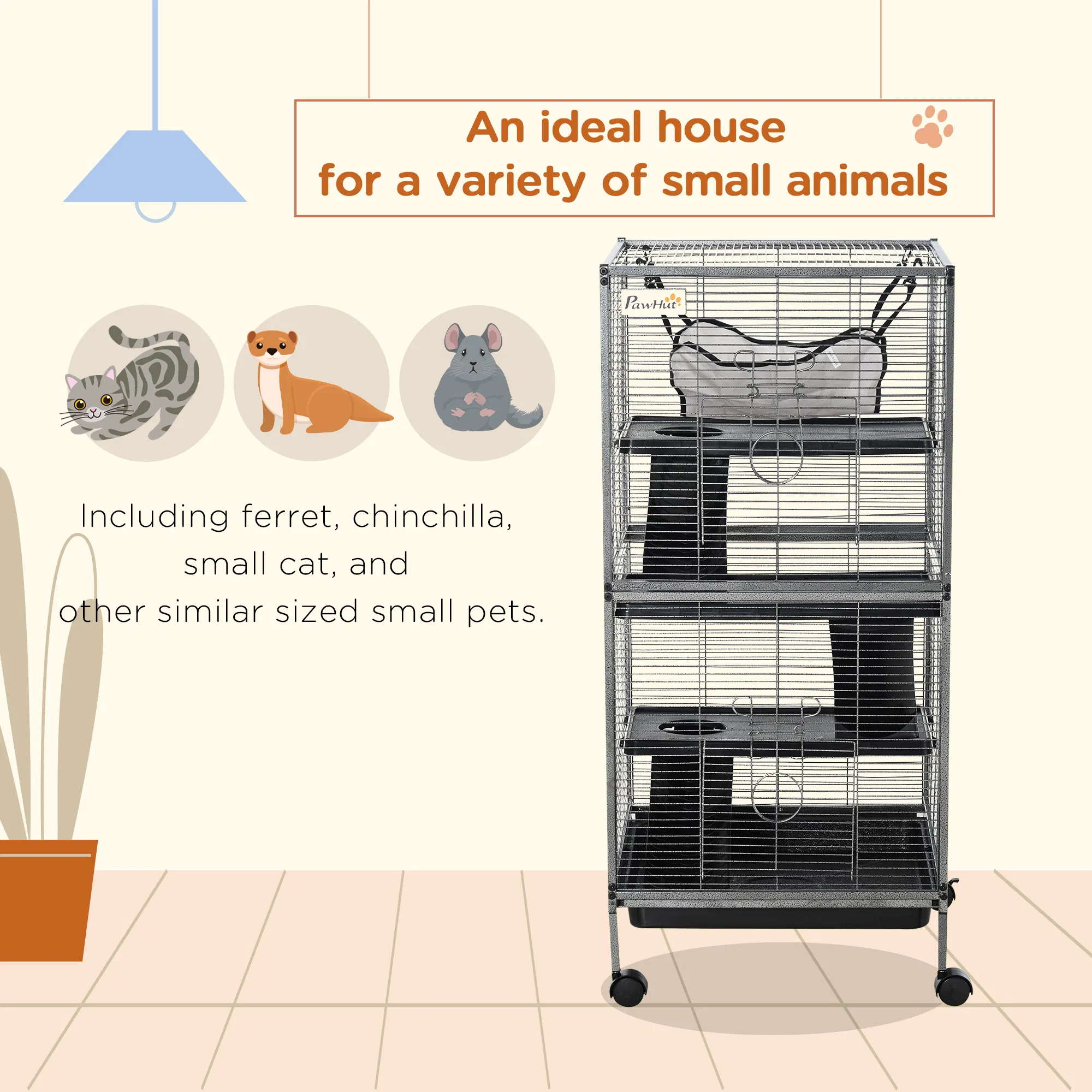4-Tier Rolling Small Animal Cage, Deluxe Guinea Pig Cage, Ferret Cage for Mink Chinchilla Kitten Rabbit — image 5