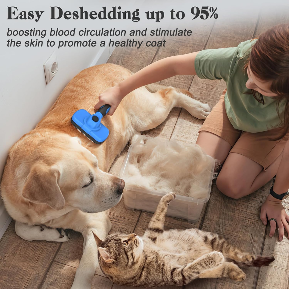 Pelo Suave Self Cleaning Cepillo de Pelo para Perros y Gatos Amigable con la Piel Despejador de Pelos Herramienta de Aseo para Mascotas Azul — imagen 6