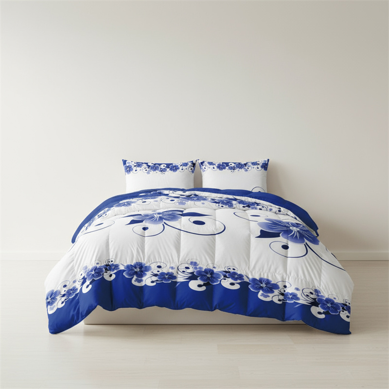 Conjunto de 3 Piezas de Cubierta de Duvet, Diseño de US Azul y Blanco Florales Botánicos Impresos en Alta Densidad, Con Cierre de Corcheta y Cordones de Esquina, Materiales de Cama Amigables con Mascotas — imagen 2
