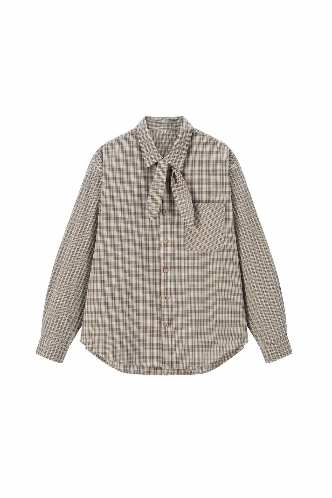 Literary Rabbit Ears Collar Loose Checkered Long Sleeve Shirt Men — image 7
