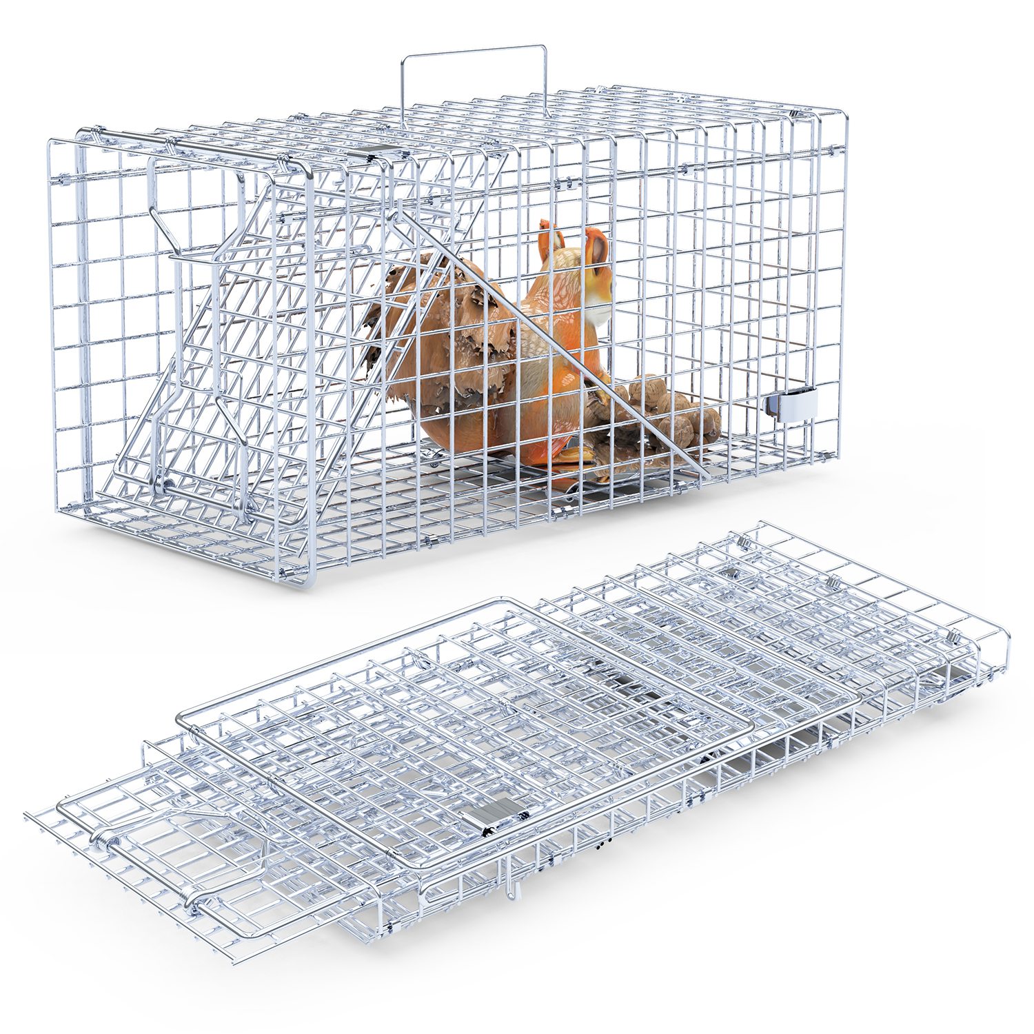 2Pzs Trampa Humanitaria de Puerta Única 18x8x10In para Animales Vivos, para Primavera y Verano, Plegable, Jaula de Hierro Galvanizado para Capturar y Liberar Ardillas, Mapaches, Gatos Ferales, Comadrejas, Armadillos, Zarigüeyas Pequeñas — imagen 3