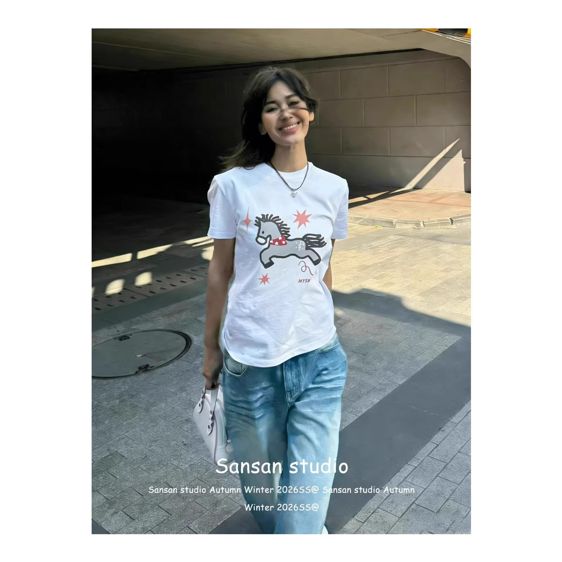 Horse Print Design Shoulder Short Sleeve T-Shirt — image 3