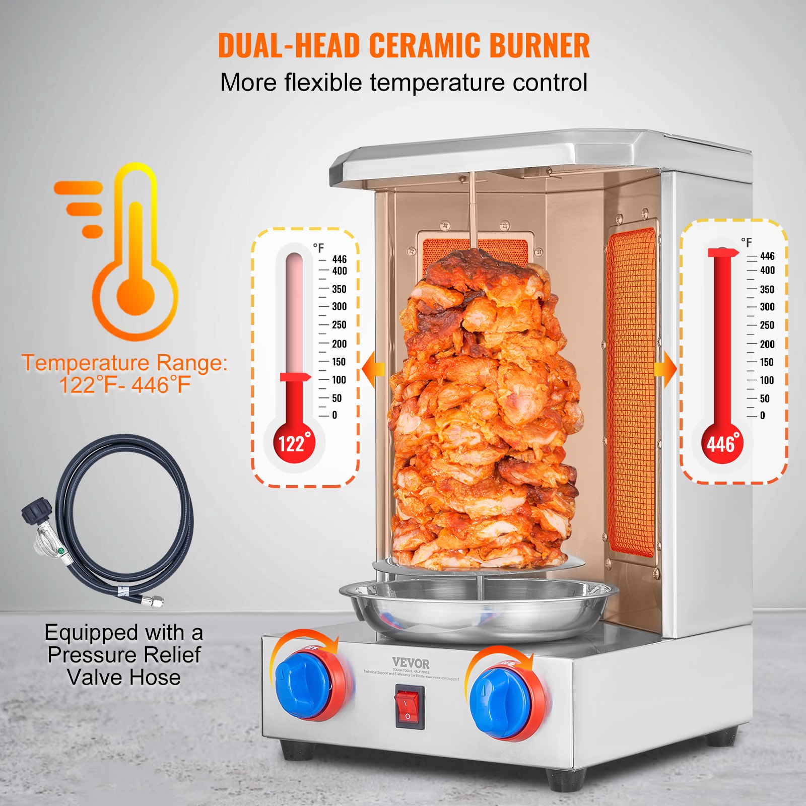 Shawarma Grill Machine, 13 Lbs Capacity, Chicken Shawarma Cooker Machine With 2 Burners, Gas Vertical Broiler Gyro Rotisserie Oven Doner Kebab Machine, For Home Restaurant Kitchen Parties — image 4