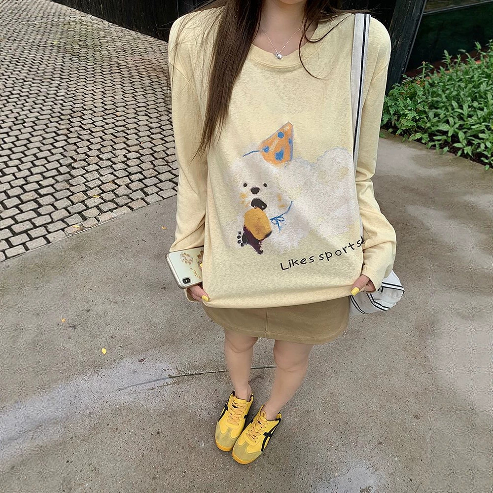 Camiseta de manga larga amarilla con diseño de perro para mujeres — imagen 6