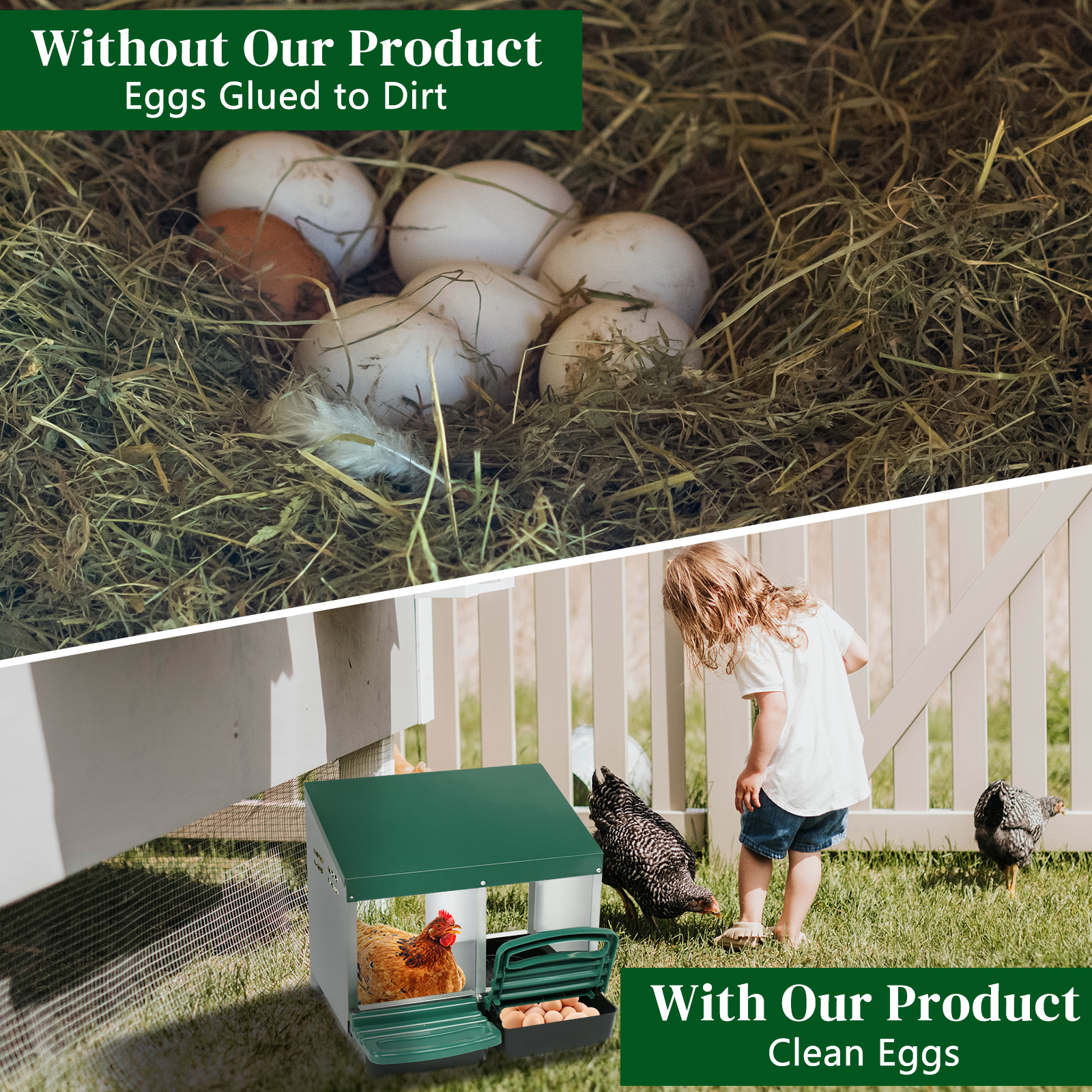 2 Compartments 54x52x47cm Pitched Roof House Iron-plastic Green Chicken Feeding Trough — image 6