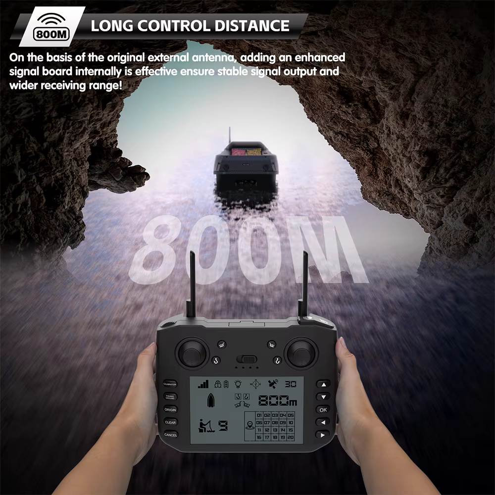 V080 Fibra de Carbon GPS Barco de Cebo a Distancia 150 Puntos de Localización 2KG Carga Auto Retorno 12V Pesca Nocturna Barco para Carpa — imagen 4