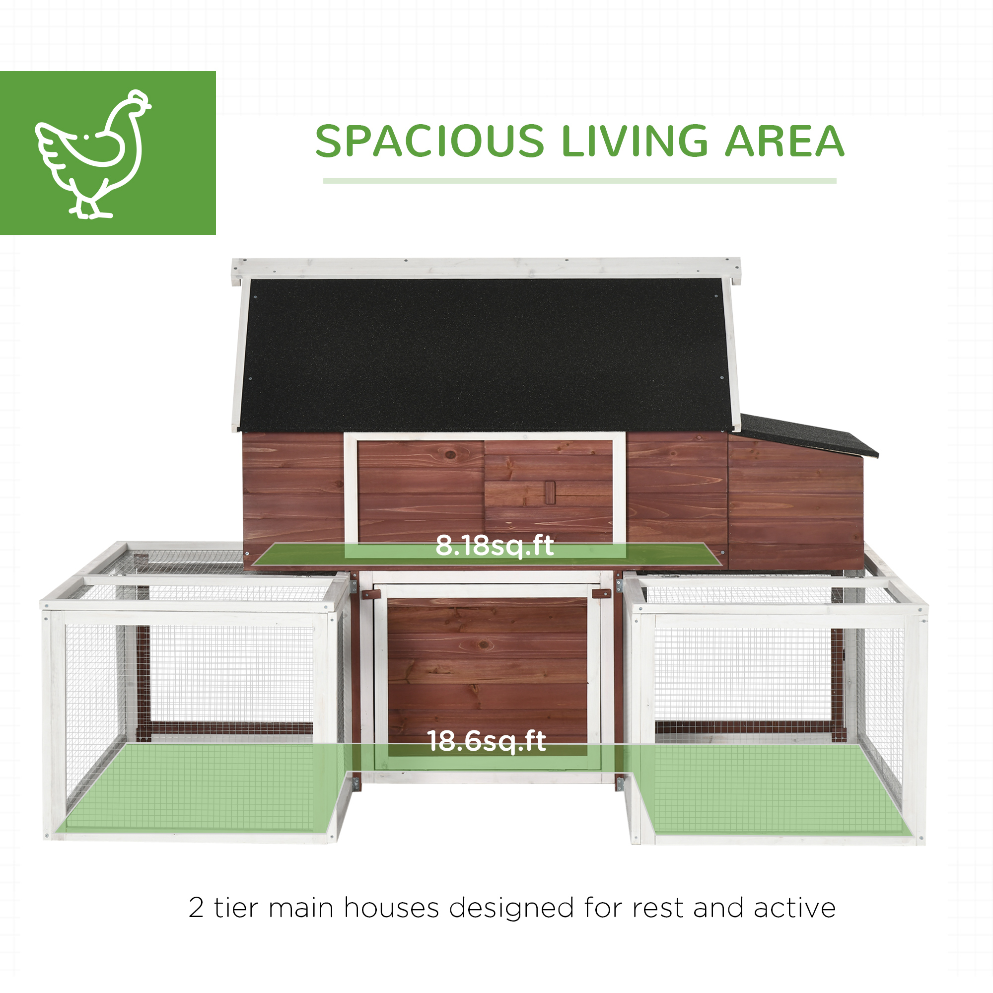 Casa para Pollos de Madera, Caja para Pájaros al Aire Libre con Box de Incubación, Corral Doble, Techo de Asfalto, Rampita — imagen 4