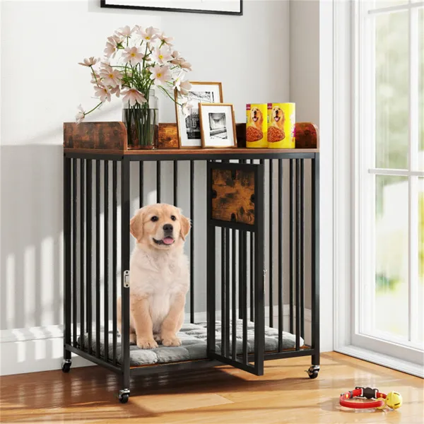 Mueble Jaula 2 en 1 para Perros con Tubos Metálicos Reforzados, Ruedas con Freno, Jaula para Perros Pequeños — imagen 4
