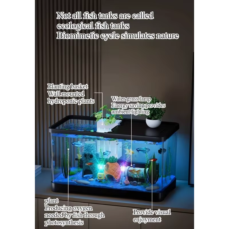 Acuario de habitación nuevo transparente con filtro generador de oxígeno decorativo para escritorio con LED — imagen 3
