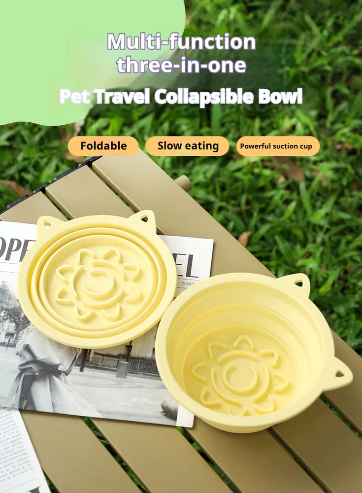 Tazón de Viaje Plegable 3 en 1 para Mascotas, Comedero Lento Plegable con Ventosas Fuertes, Tazón de Silicona Portátil para Perros con Gancho para Colgar en el Collar o la Mochila — imagen 2