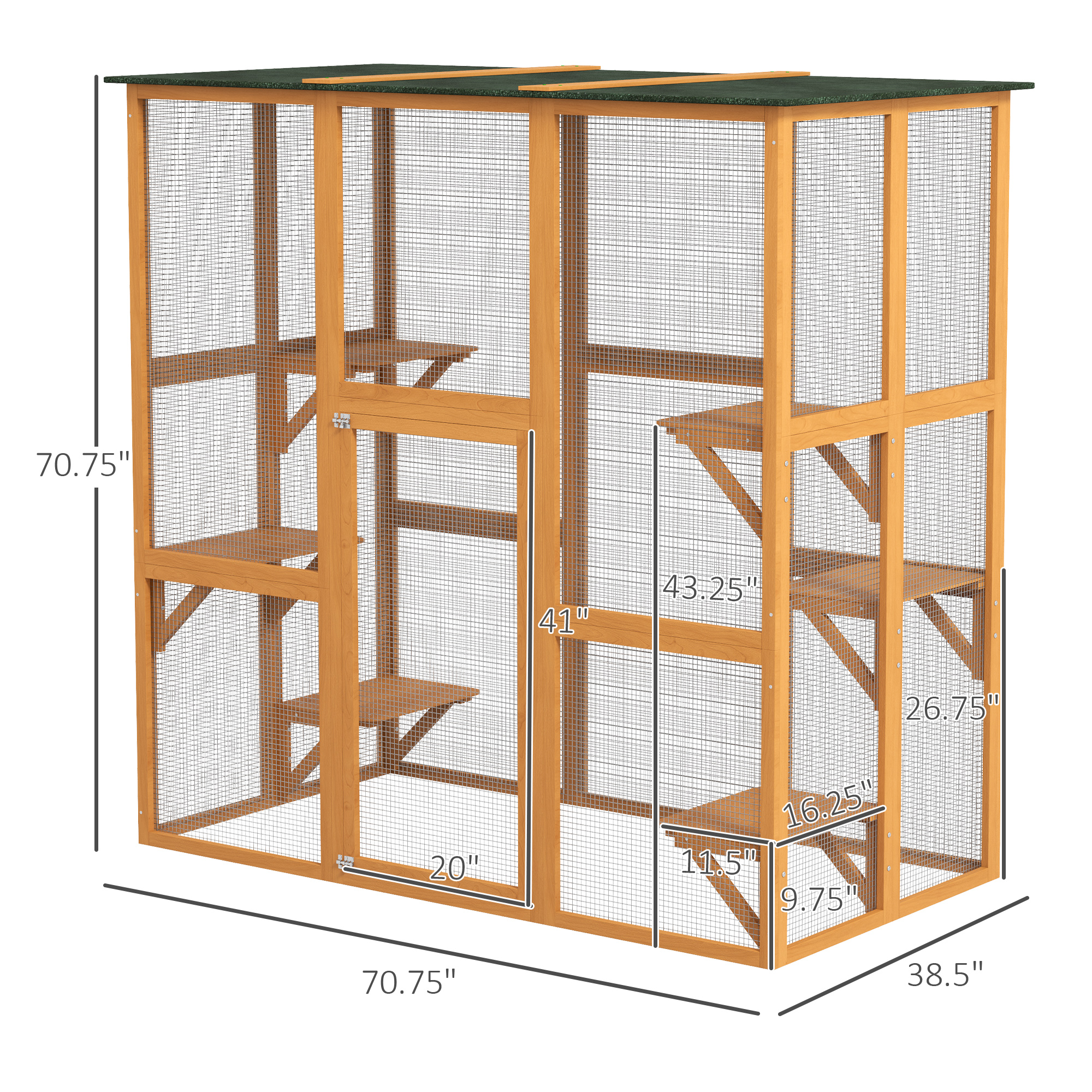Casa de Jardín para Gatos Exteriores con Gran Patio, Refugio para Félidos en Madera con Techo de Asfalto Impermeable y 6 Alturas — imagen 4