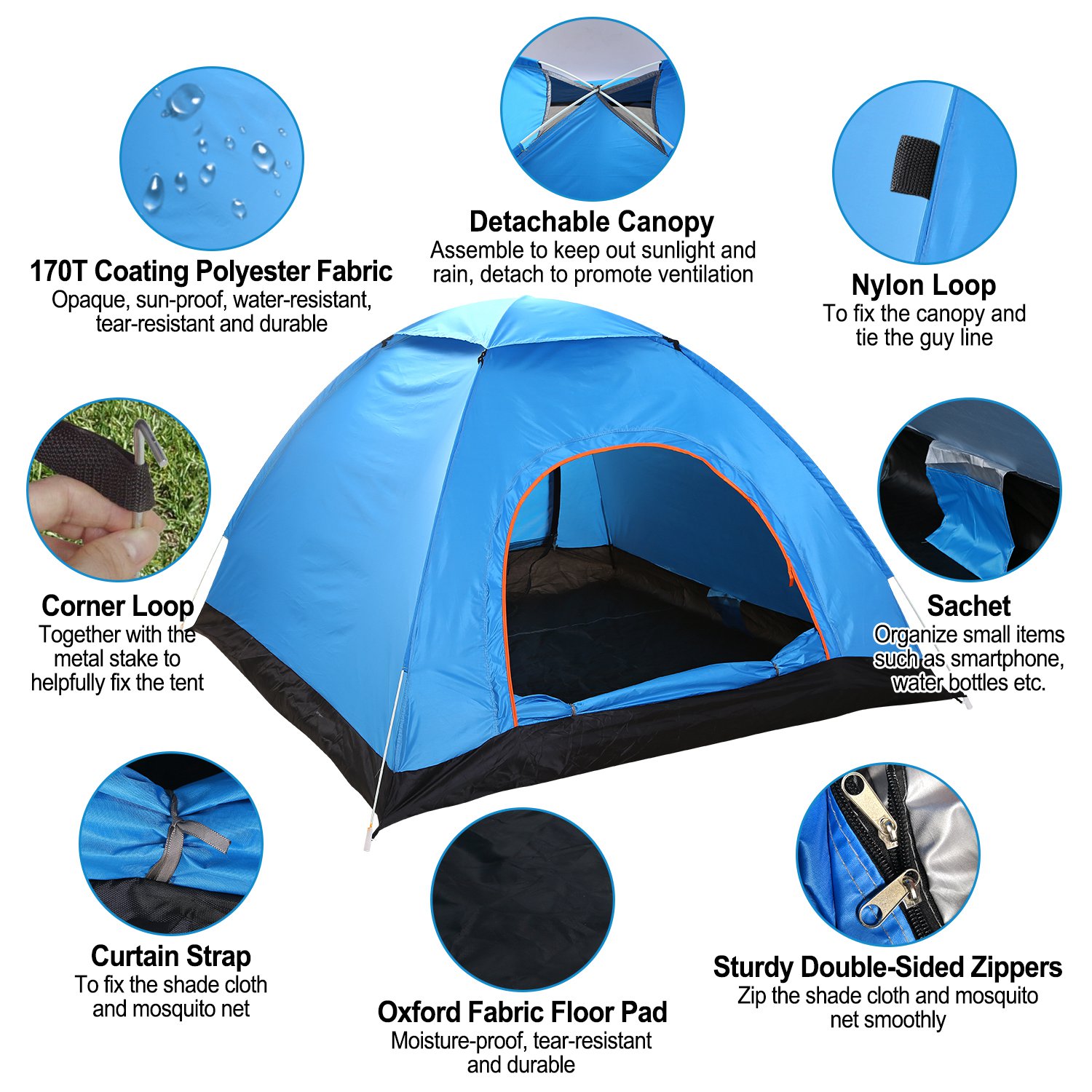 Carpa de Camping Impermeable para 4 Personas, Carpa de Armado Instantáneo con Puertas de Mosquitero, Bolsa de Transporte, Plegable para las 4 Estaciones, para Senderismo, Escalada, Aventura y Pesca — imagen 2