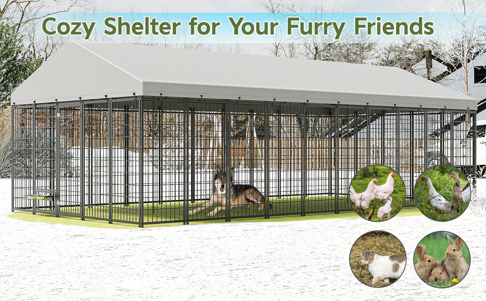 Large Dog Kennel Outdoor Pet Pens Dogs Run Enclosure Animal Hutch Metal Coop Fence With Roof Cover. 18.9 L X 9.61 W X 6.76 H — imagen 5