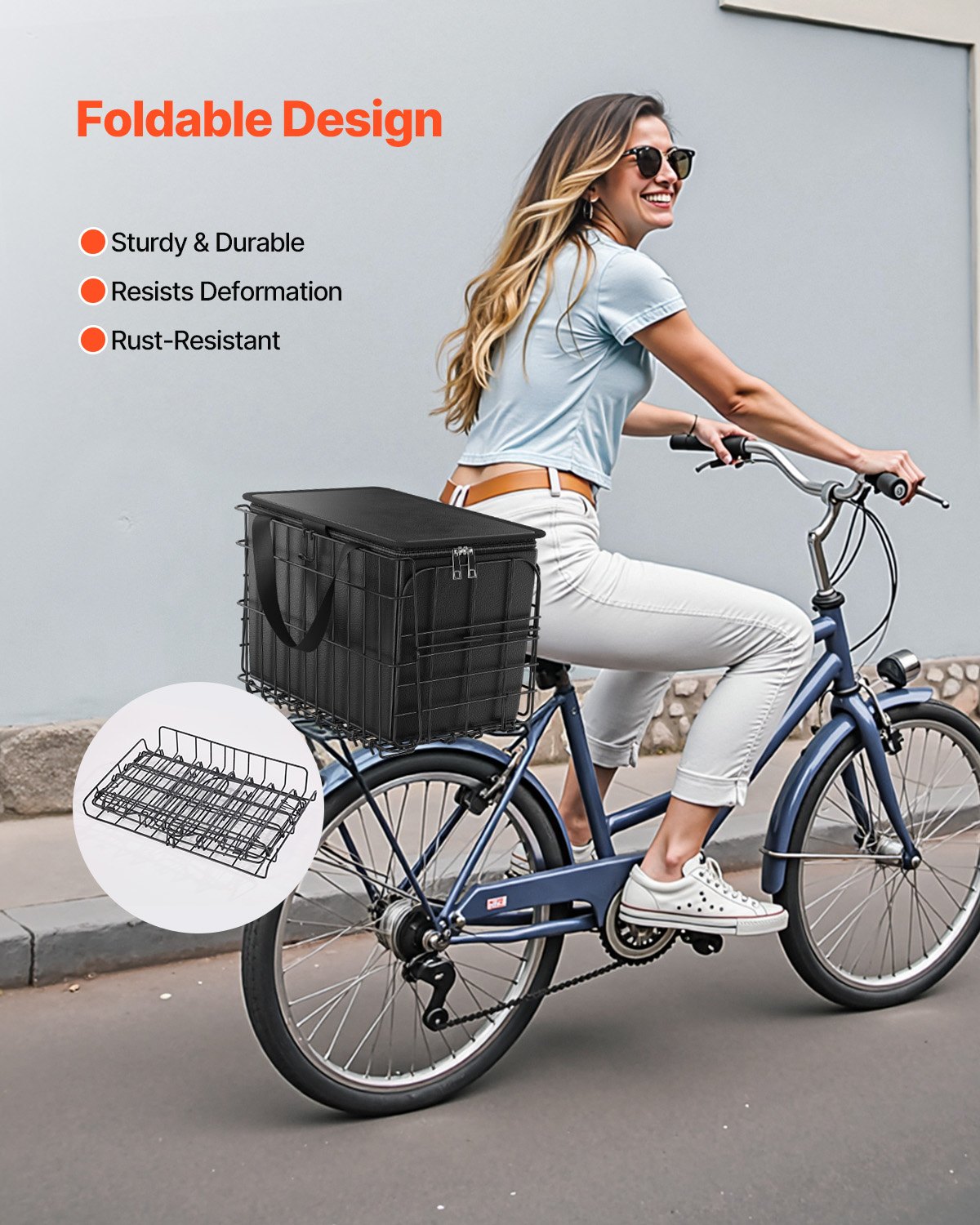 Cesta de Bicicleta Plegable, Cesta de Aluminio con Red de Transporte y Cubierta Impermeable, Diseño de Llenado Rápido para Hombres y Mujeres que transportan Mascotas, Perros, Frutas y Compras — imagen 5