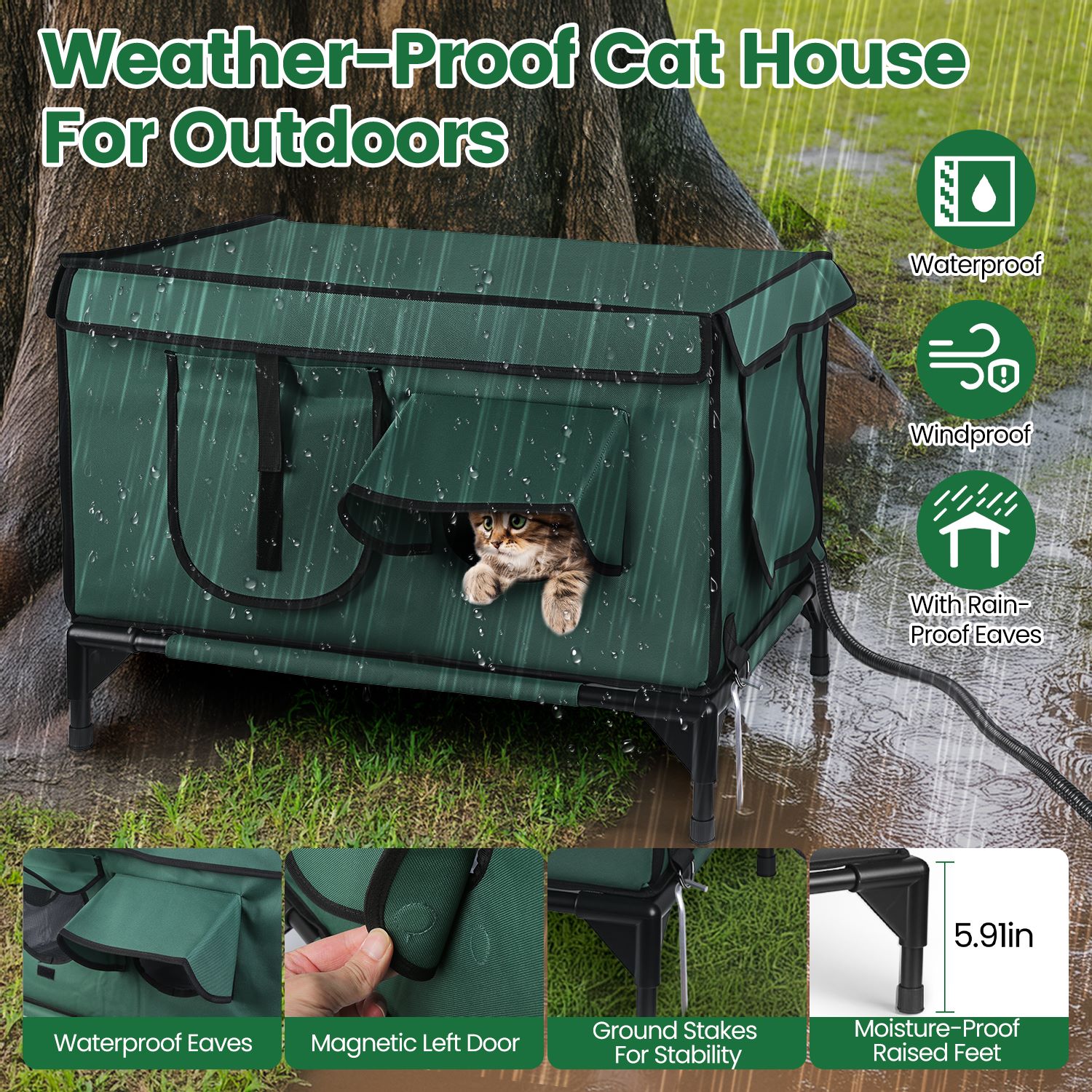 Casa Calor para Gatos Exterior Impermeable con Calefactor de Piso, Refugio Acogedor para Felinos Ferales, Invierno y Verano — imagen 2