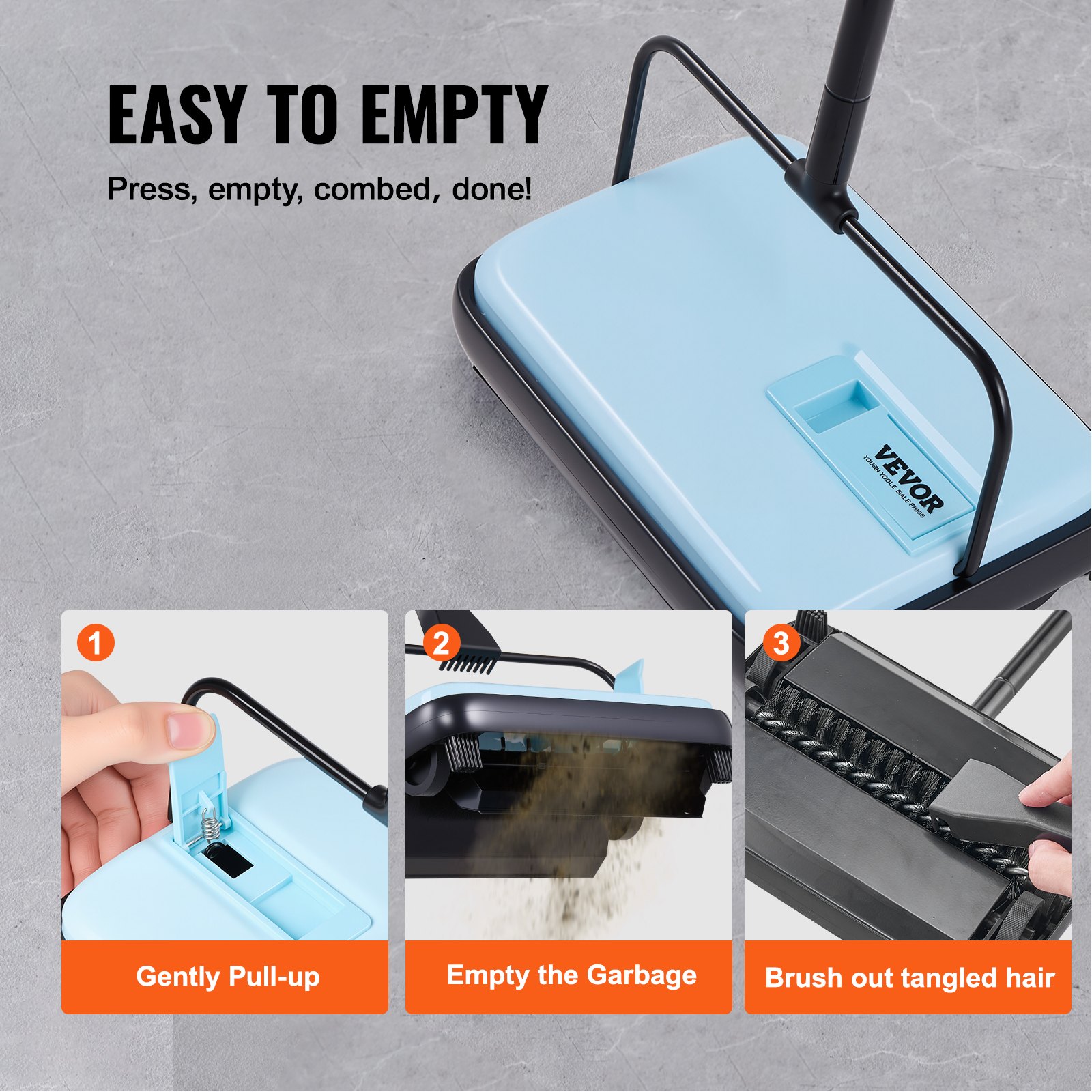 Carpet Sweeper Manual, Floor Sweeper With 300 Ml Dustbin Capacity Easy To Empty, 6.7 Inch Cleaning Width For Home Office Carpets Pet Hair Dust, Blue — imagen 4