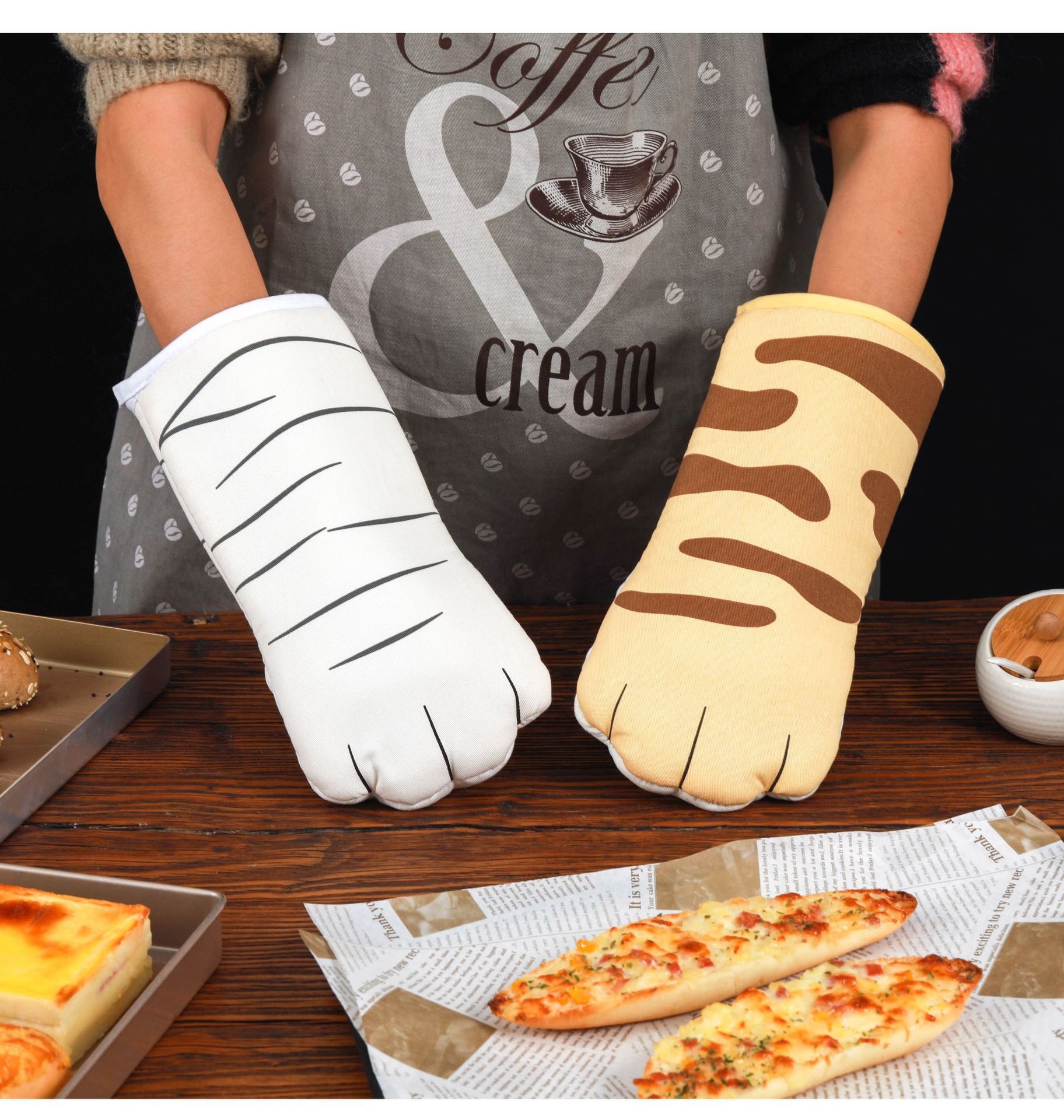 Pure Cotton Cute Cat Oven Gloves Cat Claw Insulation Gloves Baking Insulation Microwave Oven Heat Resistant Gloves — image 2