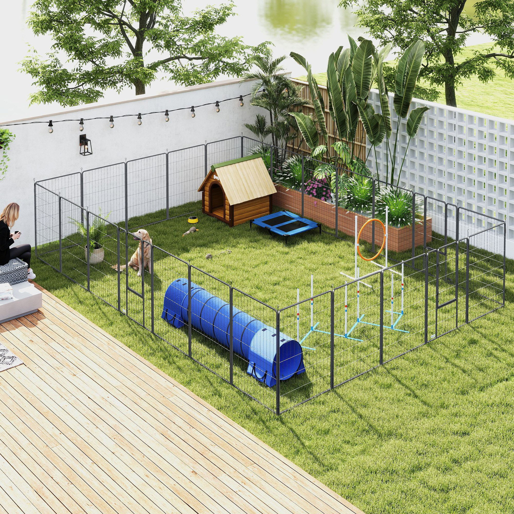 Cubo de Juego para Perros Indoors y Outdoors, 24 Paneles 44.5 cm Alto, Cierre con Puerta, Fencing para Ejercicio Canino DIY Negro — imagen 2