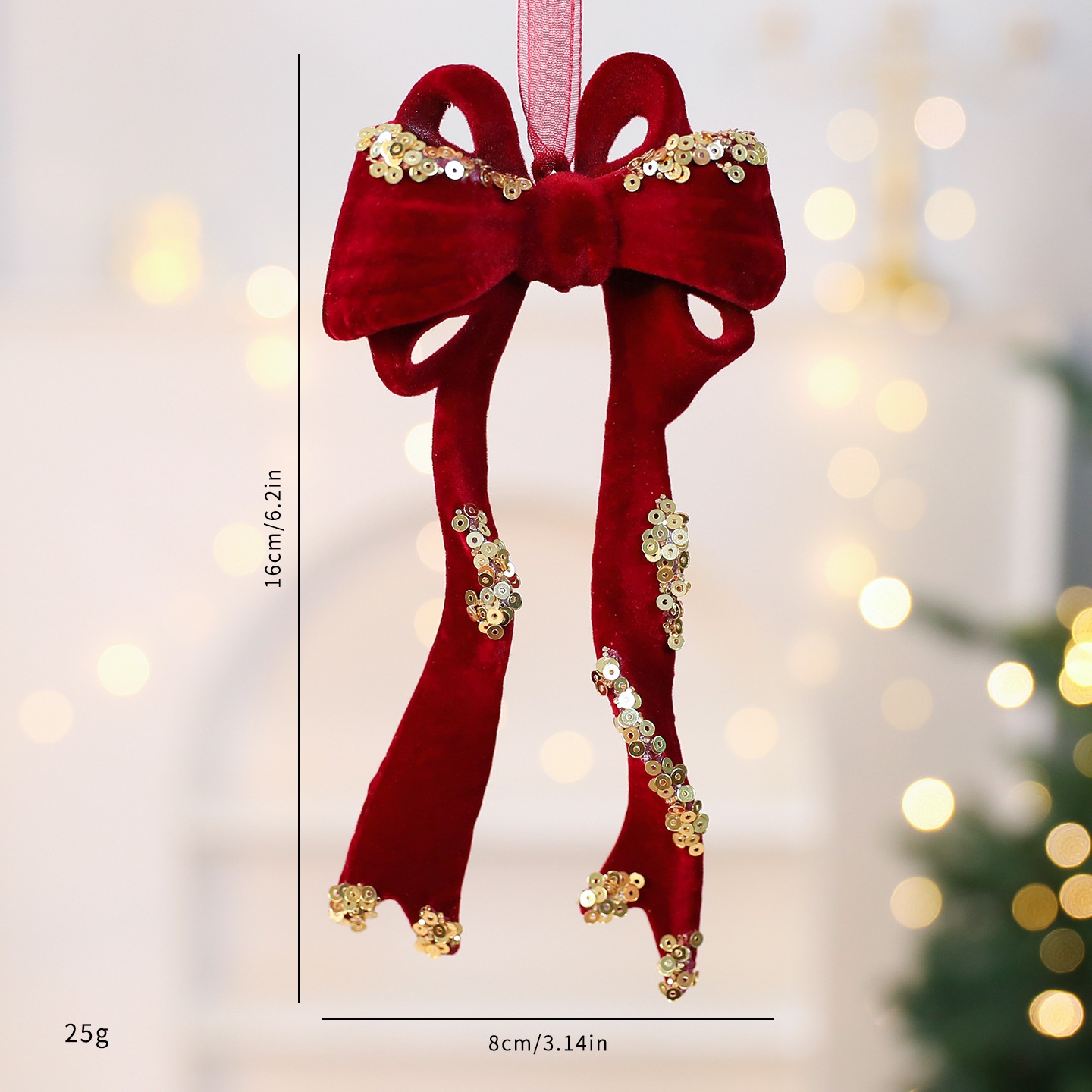 Christmas Decoration Velvet Red Wreath Bow Deer Ornament Tree Hanging Decor — imagen 11
