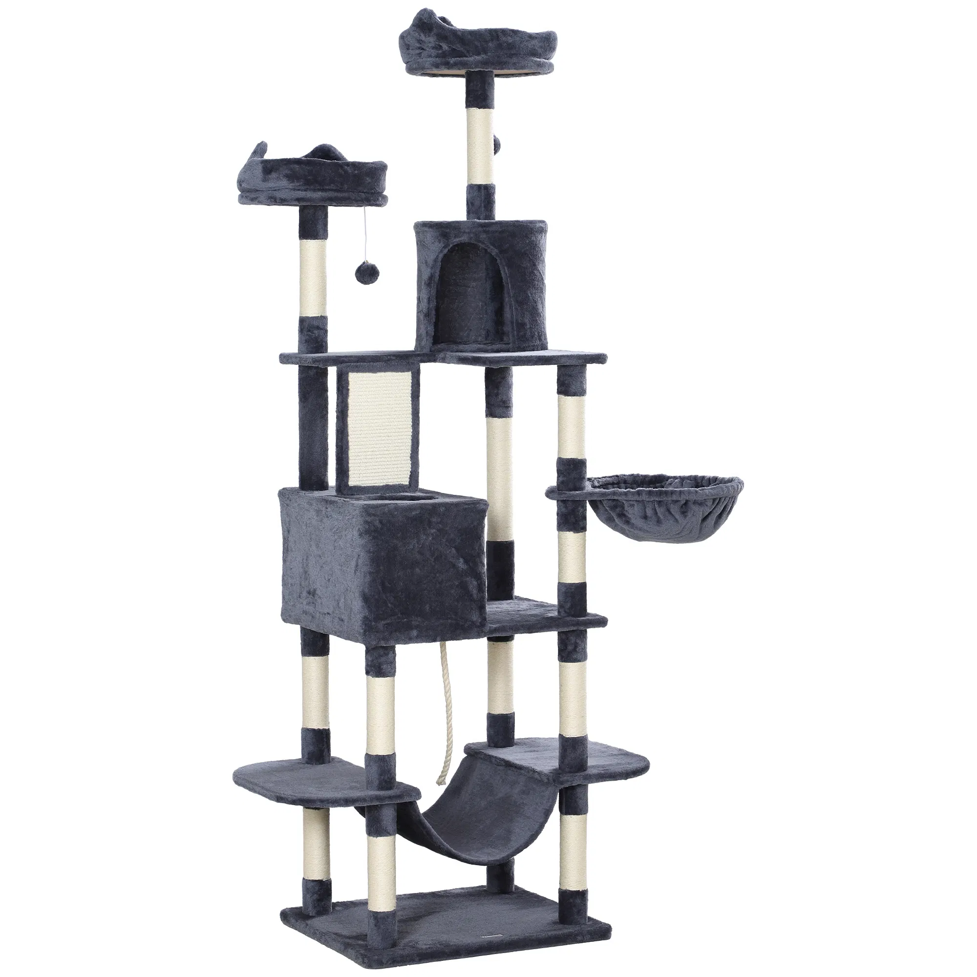 81" Large Cat Tree w/ Scratching Posts, Condos, Beds, Hammocks, Jumping Platforms, Toy Balls, Rope Cat Toy, Dark Grey — image 1