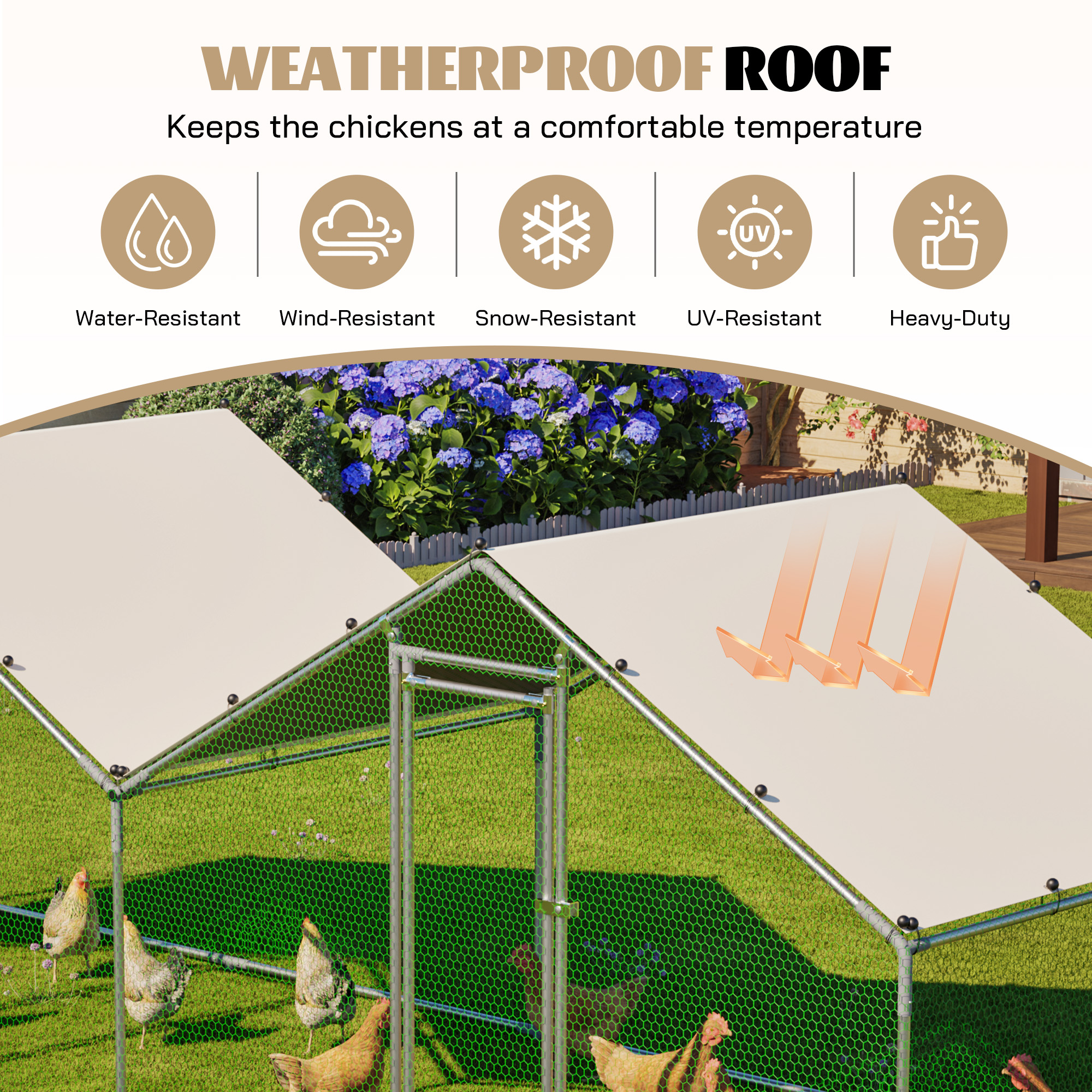 6 x 20 Coop de Pollos Caminable con Techo Impermeable, Diseño Zonal Doble para Jardín de Trasero - Gris — imagen 3