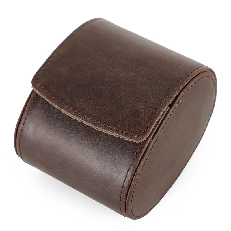 Vintage Crazy Horse Leather Watch Box, Single Compartment Genuine Leather Watch Case, Portable Watch Gift Box — image 5