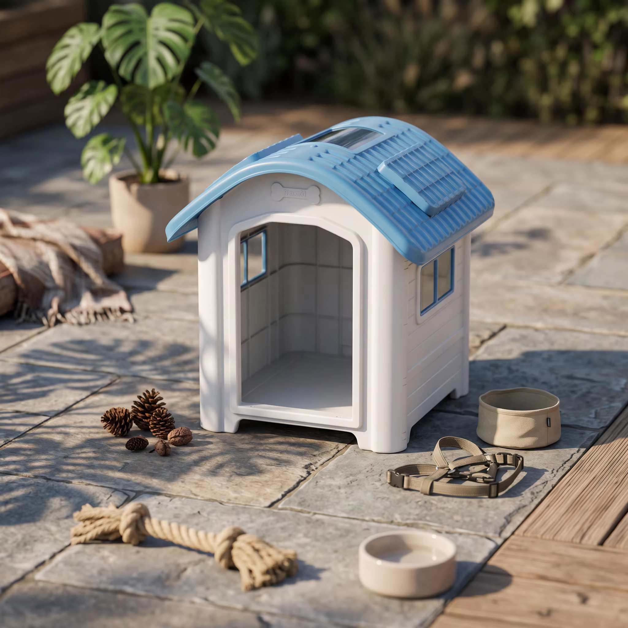 Weatherproof Pet House Plastic Dog Kennel with Slanted Roof Impermeable Raised Base Easy to Clean Dog Shelter for Outdoor Use — image 1
