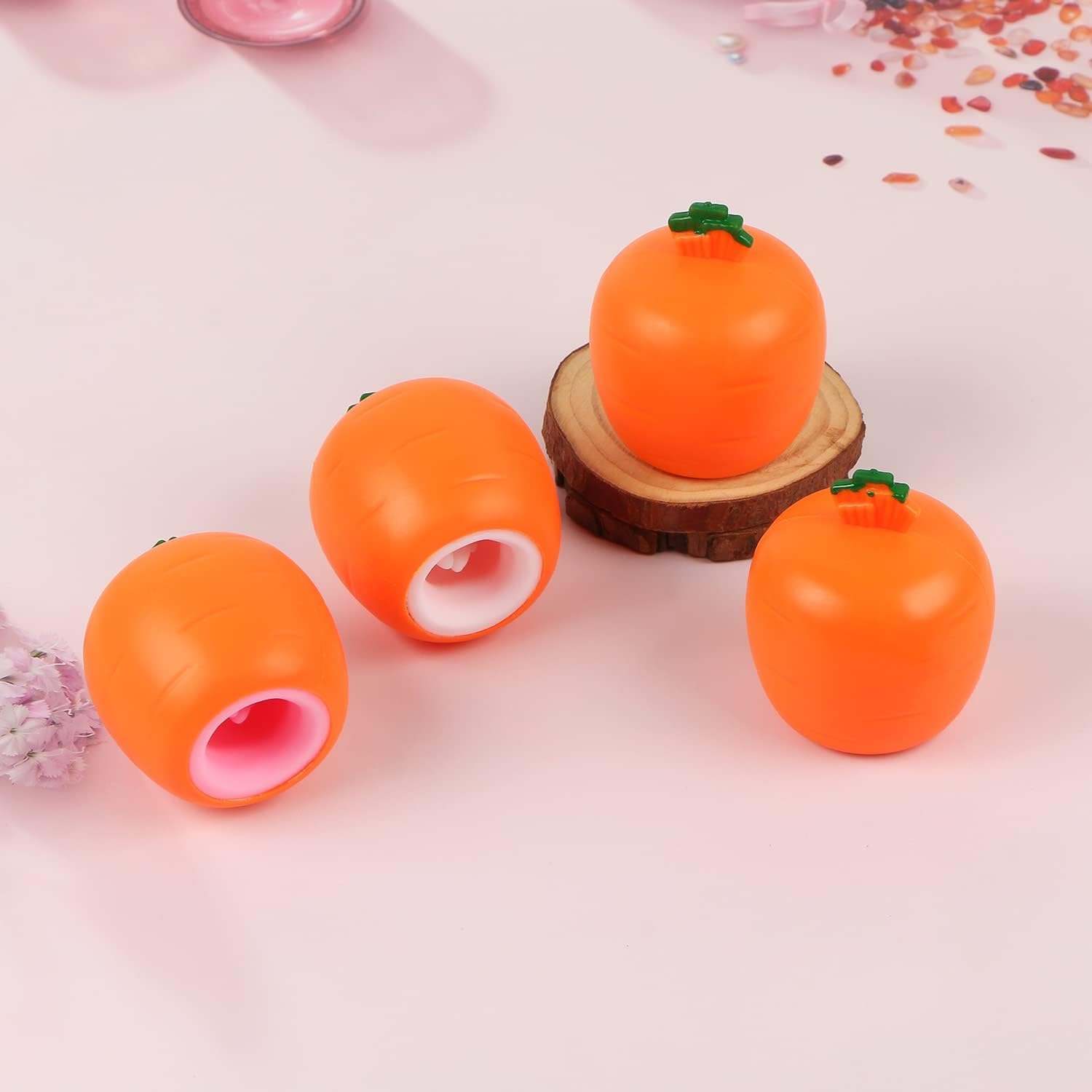 4 Pack Carrot Rabbit Squeeze Stress Balls, Bunny Sensory Fidget Toys, TPR Stress Relief Toys For Kids Adults, Easter Birthday Party Favors For ADD ADHD OCD — image 3