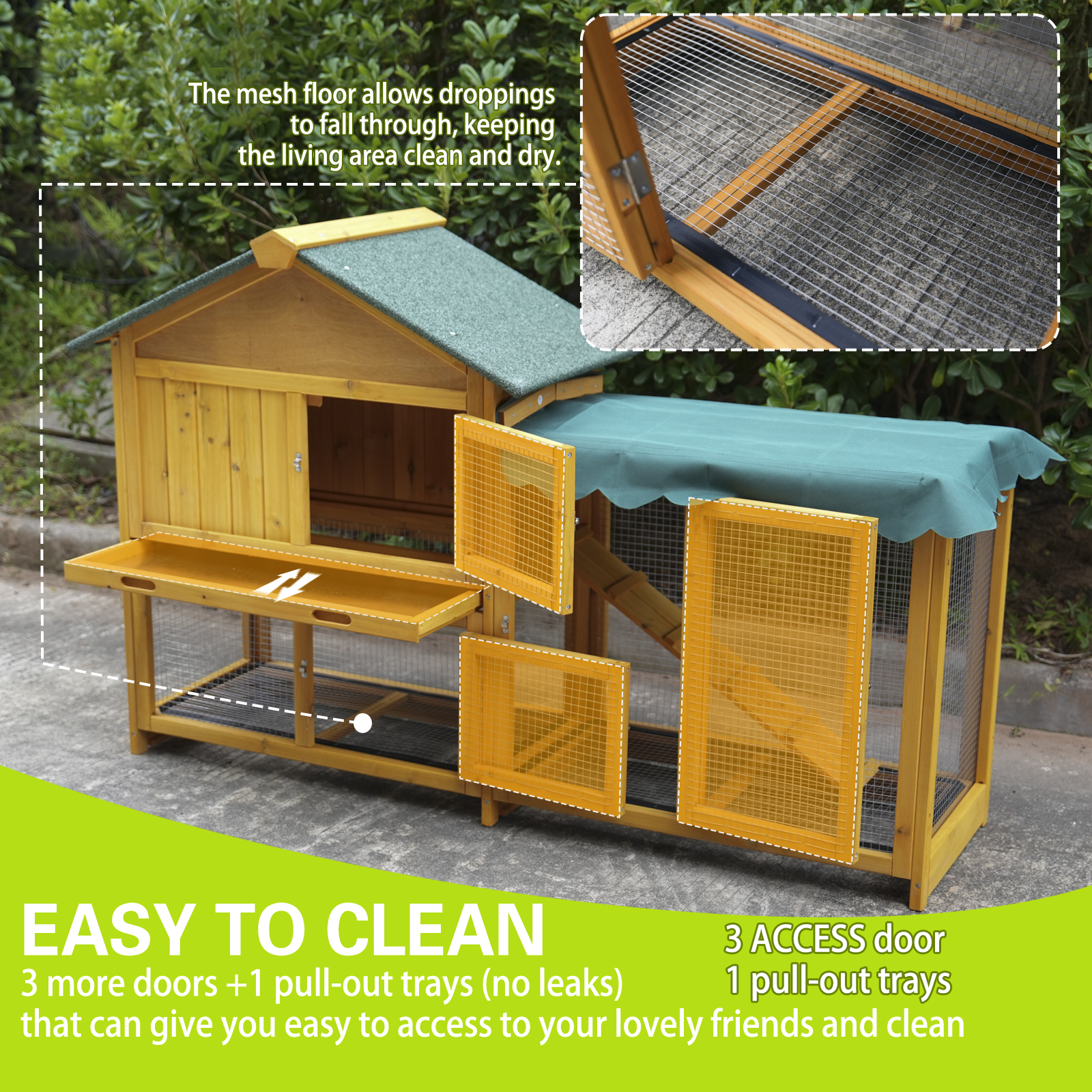 Rabbit Hutch, Indoor Bunny Cage, Outdoor Rabbit Cages With Run, Pet House With Deeper No Leak Tray, UV Panel, Removable Bottom Wire Mesh For Small Animals, Removable Waterproof And Sun Protection Cover — image 5