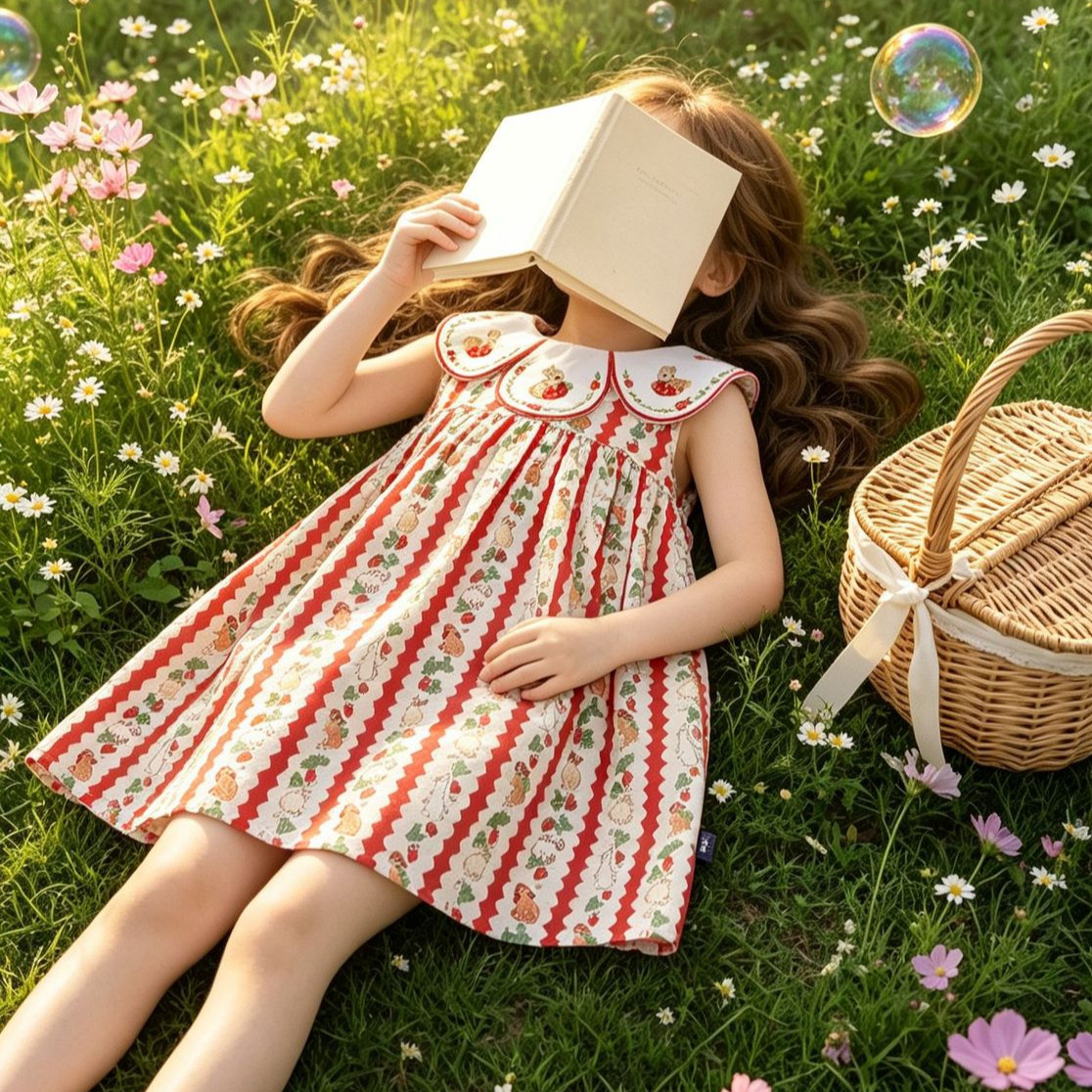 Vestido de Niña con Brocado de Conejo y Cuello Peter Pan — imagen 3