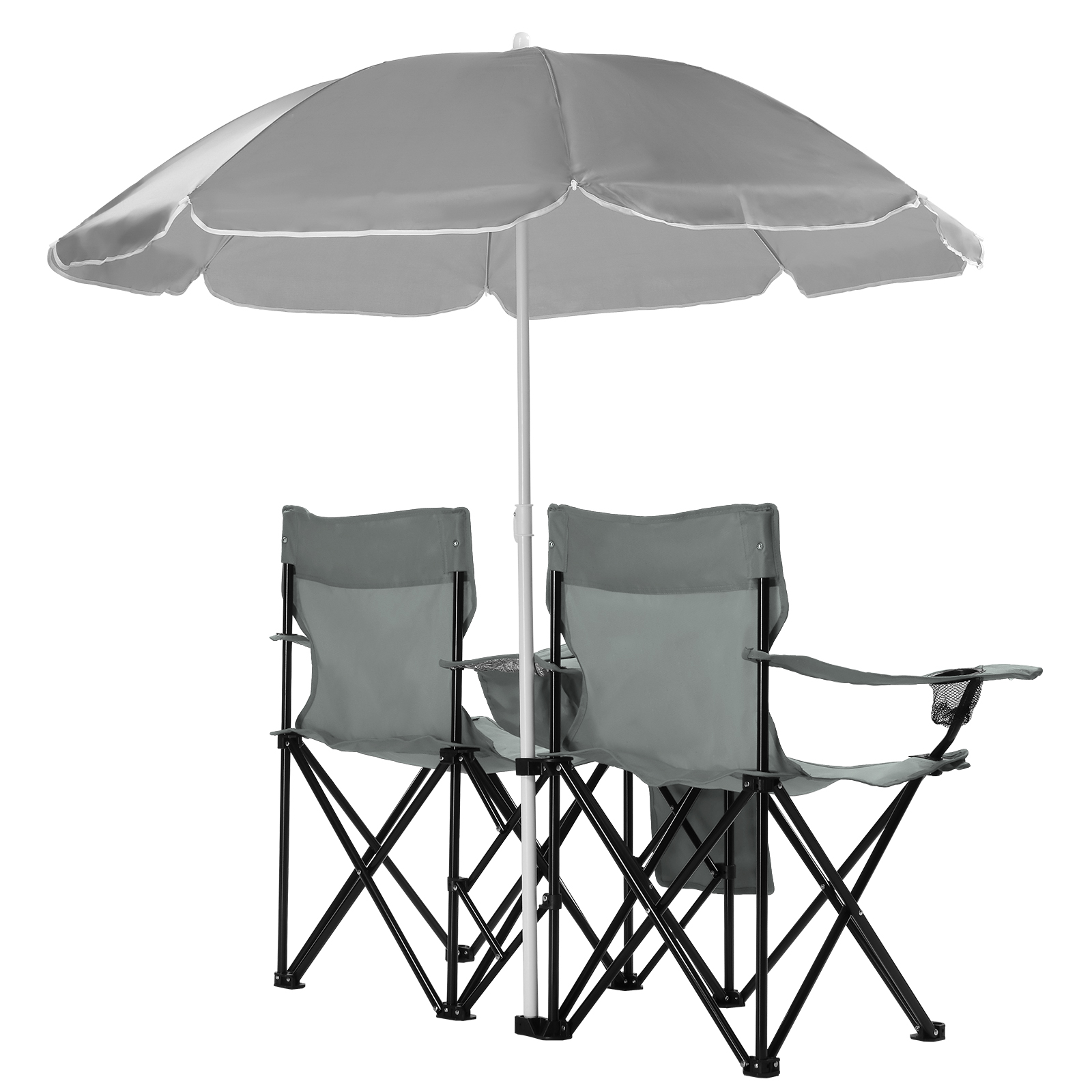 Silla de Pesca Gris, Base de Hierro, Tela Oxford 85kg con Sombrilla — imagen 2