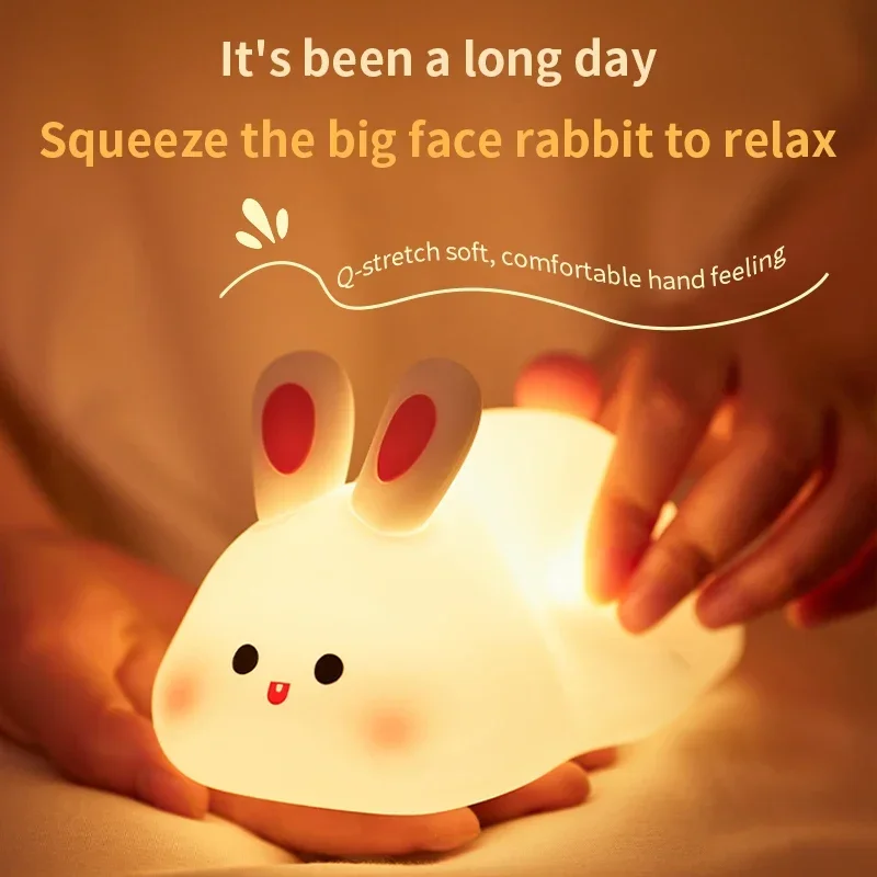 Silicone Night Lights Cute Rabbit Patting Lamp Rechargeable Timing Sleeping Night Lamp Holiday Party Decor Kids Gift Night Light — image 2